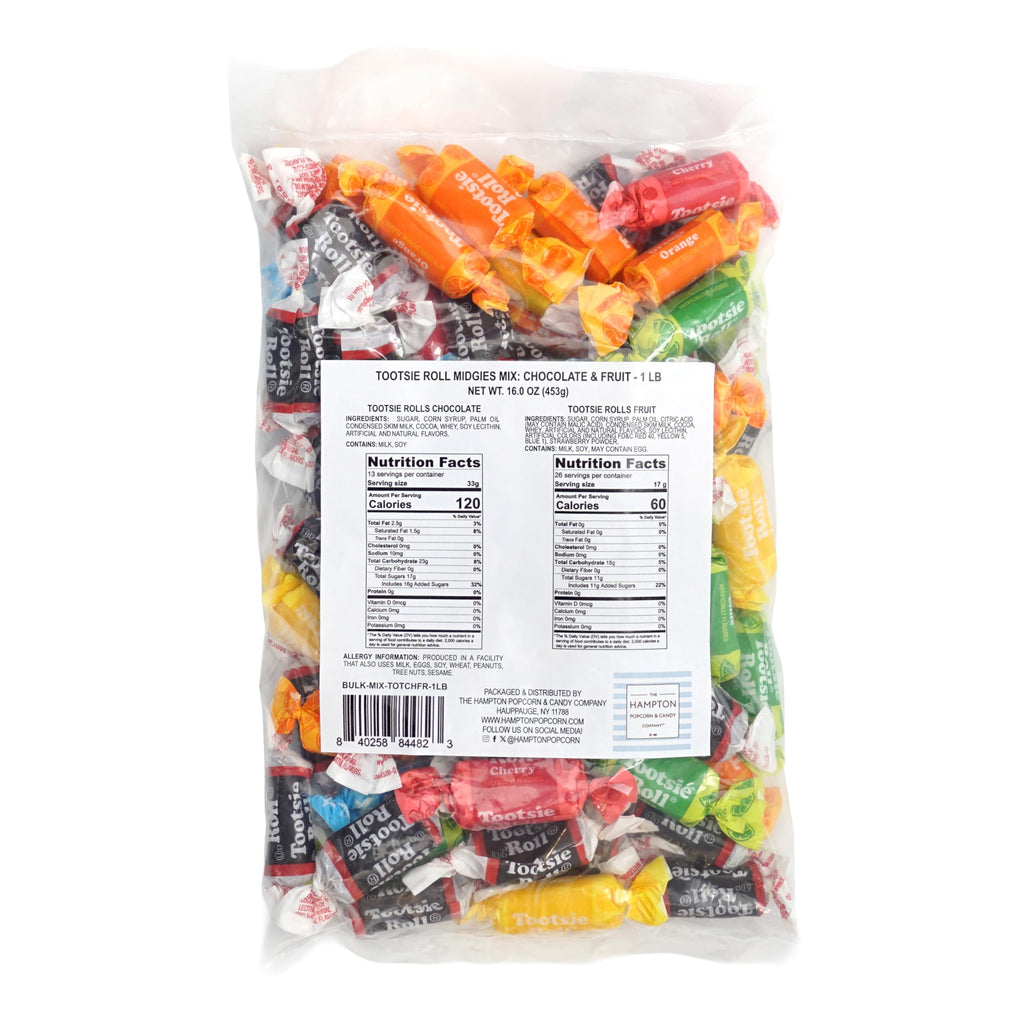 TootsieMidgees & Large Mix, 2lb Bulk Bag, Mini & Large Chocolate Bars, Individually Wrapped Bulk Candy, The Hampton Popcorn & Candy Company