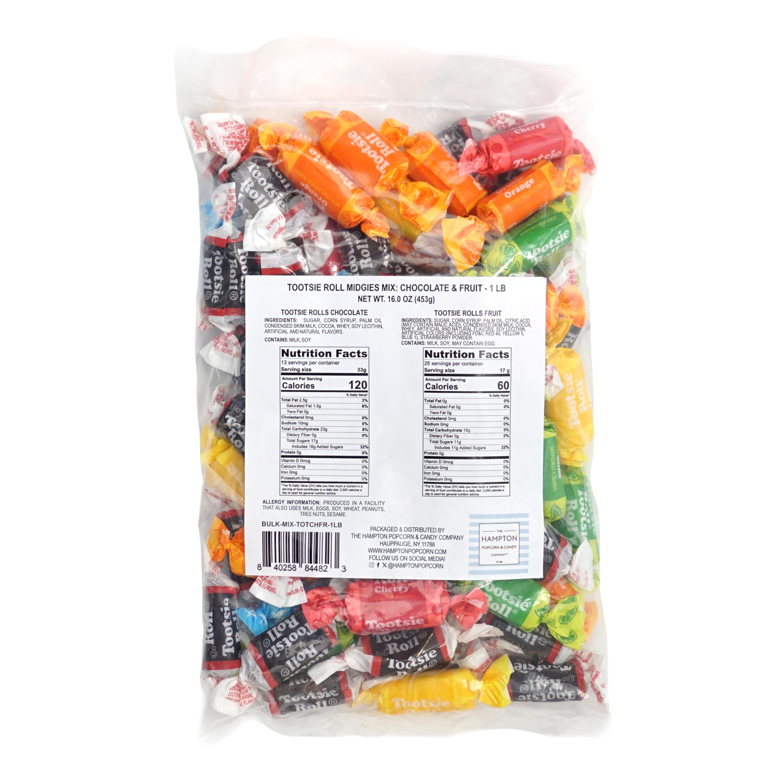 TootsieMidgees & Large Mix, 2lb Bulk Bag, Mini & Large Chocolate Bars, Individually Wrapped Bulk Candy, The Hampton Popcorn & Candy Company