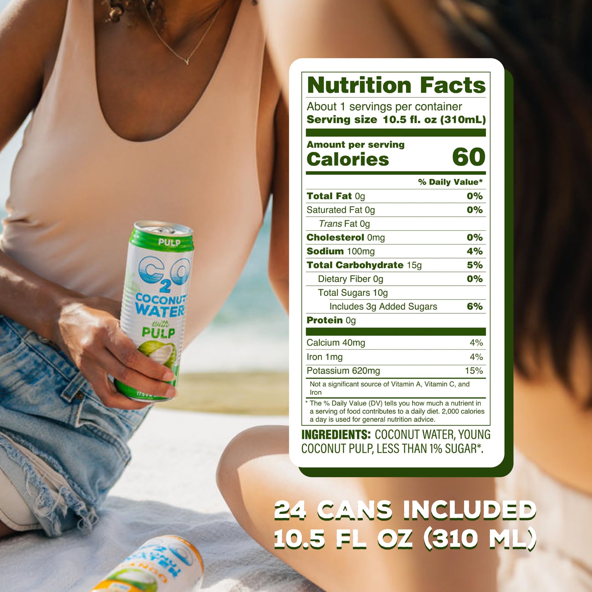 C2O - Coconut Water with Ginger, Lime, & Turmeric (12 Pack) - Made with Fresh Coconut Water - Plant Based - Non GMO - Canned Water - Natural Hydration, Electrolytes, & Potassium - 12 Cans, 17.5 FL OZ