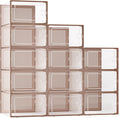 Kuject X-Large Shoe Storage Boxes Organizers for Closet 12 Pack, Fit Size 11,Clear Plastic Stackable Sneaker Containers for Entryway, Dark Brown