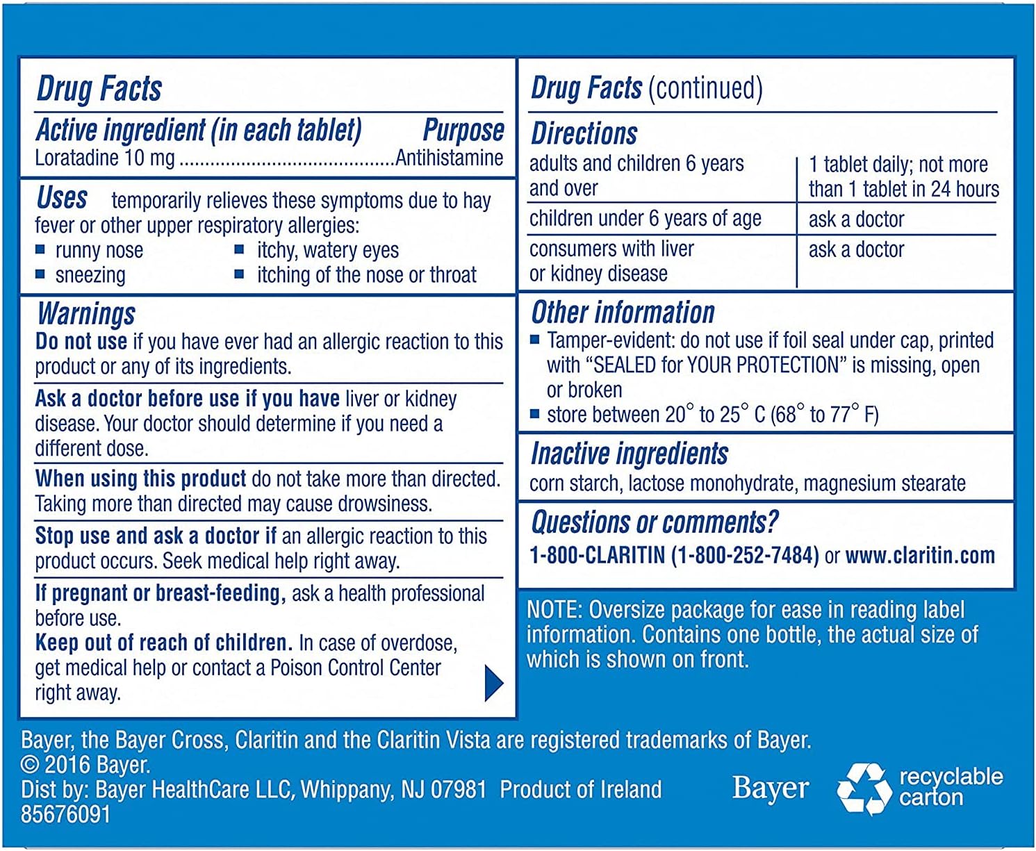 Claritin Indoor & Outdoor Allergy Relief, 90-Tablets