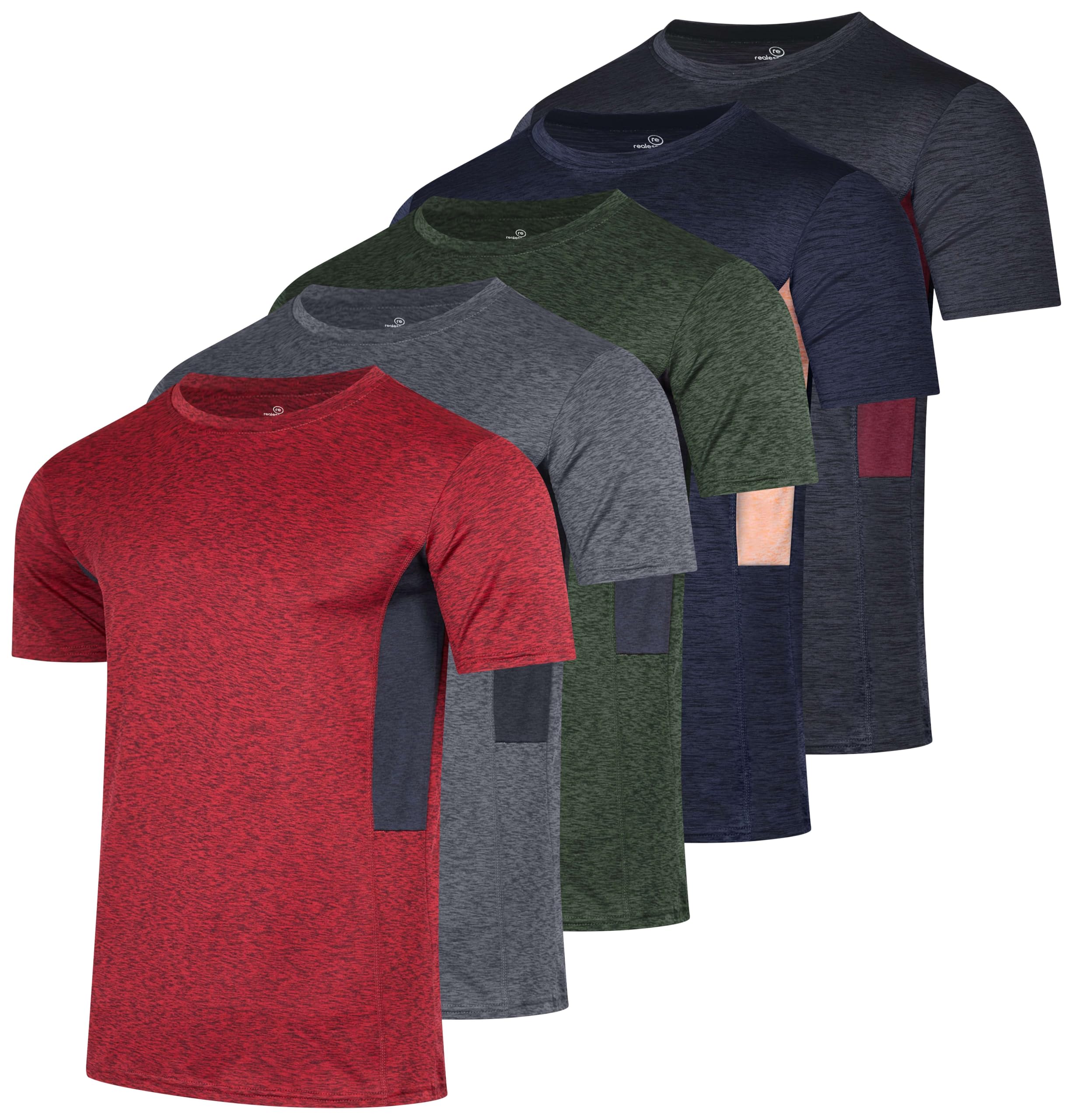 Real Essentials 5 Pack: Men's Dry-Fit Short Sleeve Crew Neck T Shirts Fitness Running Gym Workout Cool Exercise Athletic Tee