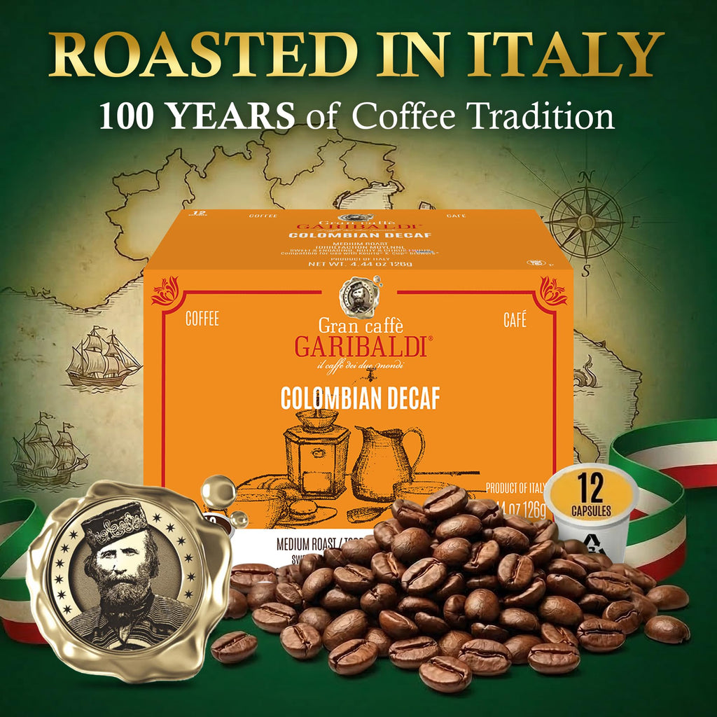 Caffè Garibaldi Colombian Coffee Pods, for Keurig K-Cup Brewers, Single Serve Cups with 100% Arabica Blend for Coffee Makers, 12 Count Recyclable Pods - Medium Roast