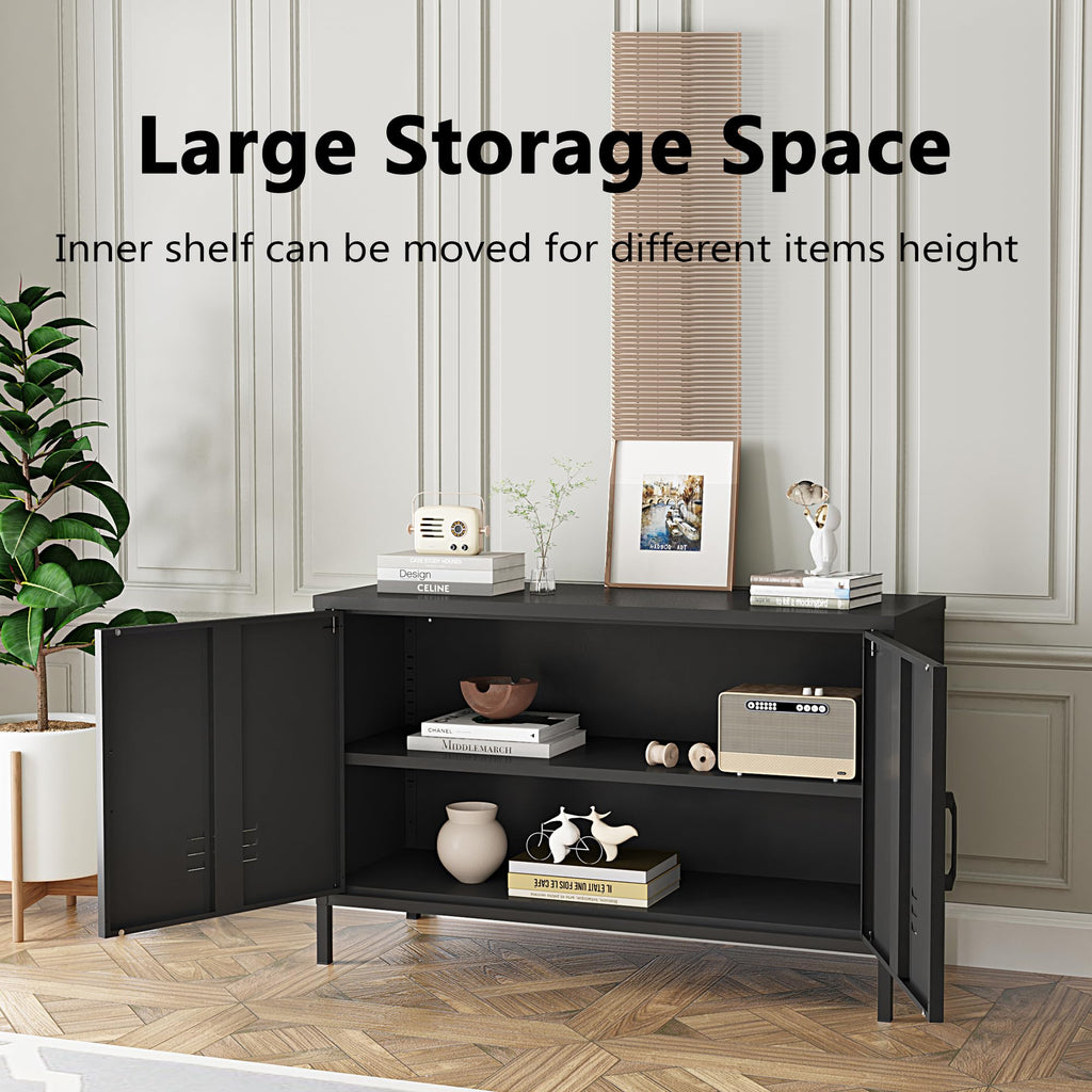 2 Door Steel Accent Cabinet,Black Metal Storage Cabinet with Adjustable Shelf,2-Tier Office Cabinet,Multipurpose Metal Locker Storage Cabinet for Office Home,Music Studio