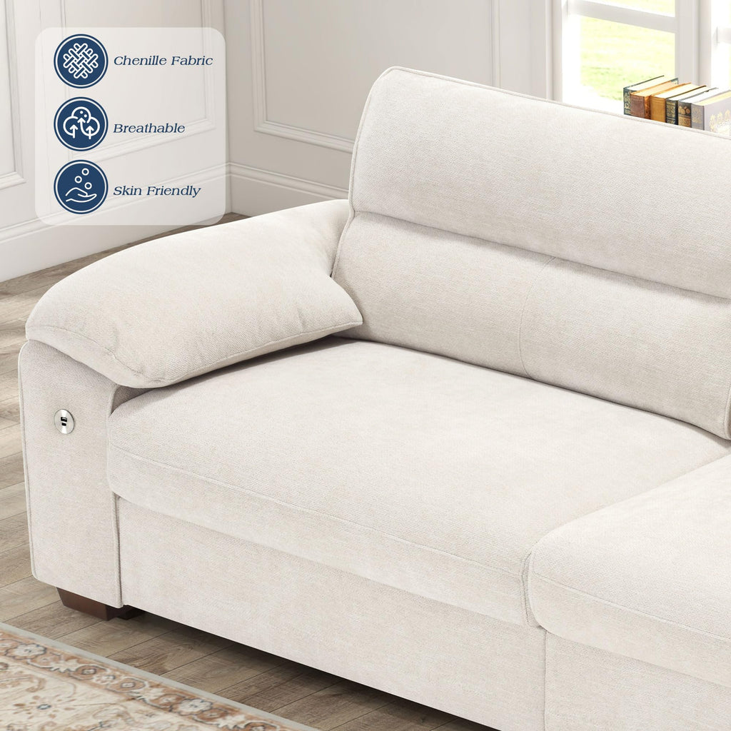 WorthFurni Sofas for Living Room, Chenille Loveseat Couch Set, Small Sofa, 3 Seater Sofa, USB Charging, Removable Sofa Cover,Solid Wood Frame, Easy to Install(70inch,Beige)