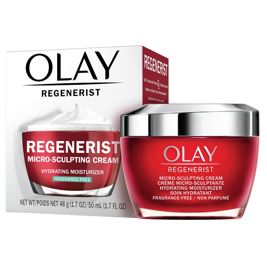 Olay Face Moisturizer, Regenerist Micro-Sculpting Cream for Women, Fragrance-Free - Anti-Aging, Anti-Wrinkle, Firming Skin Care - Triple Collagen Cream, Peptide, Hyaluronic Acid, Niacinamide, 1.7oz