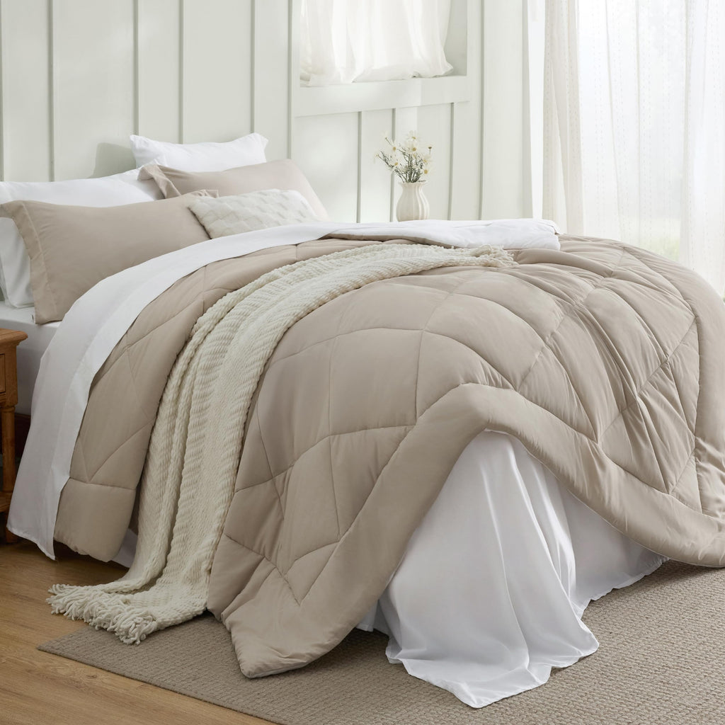 Bedsure Twin Comforter Set - 5 Pieces Reversible Grey Bedding, Twin Size Bed Set for All Seasons, Bed in a Bag with Down Alternative Comforter, Sheets, Pillowcase & Sham