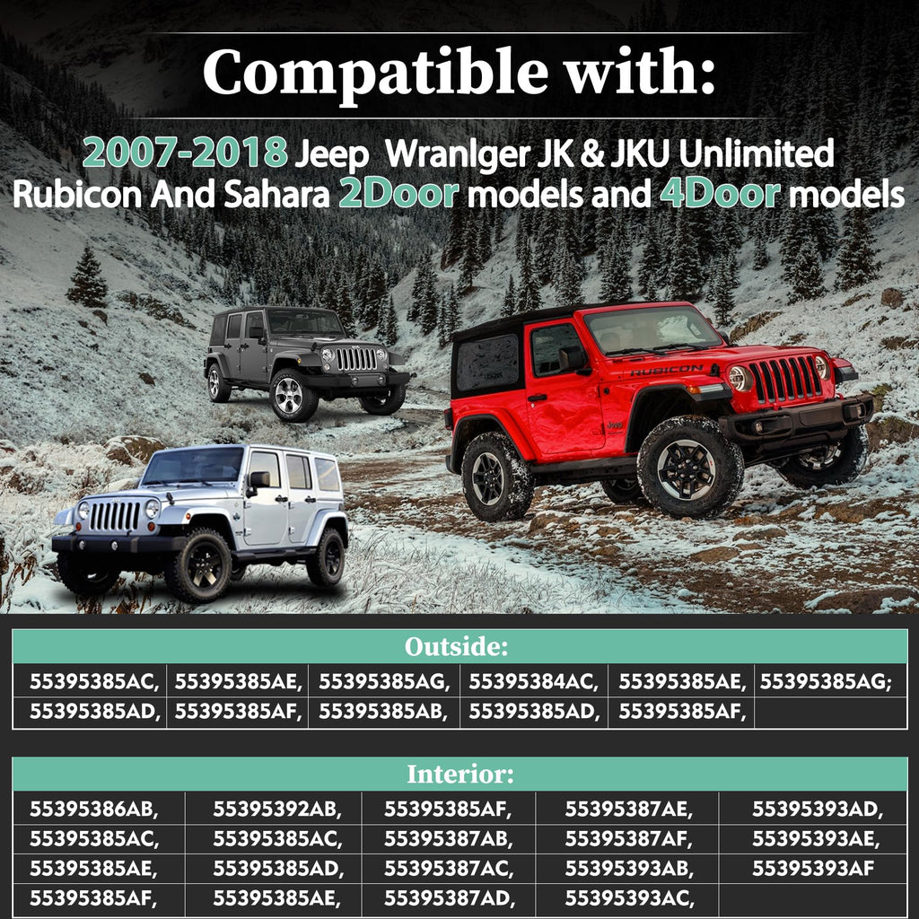 Jeep Wrangler JK 2 Door Hinge Assembly Kits Compatible with 2007-2018 Jeep Wrangler JK JKU Rubicon Unlimited Sahara Inside and Outside (2 Door), Jeep Wrangler JK JKU 2 Door Hinge 8PCS with 18 Bolts