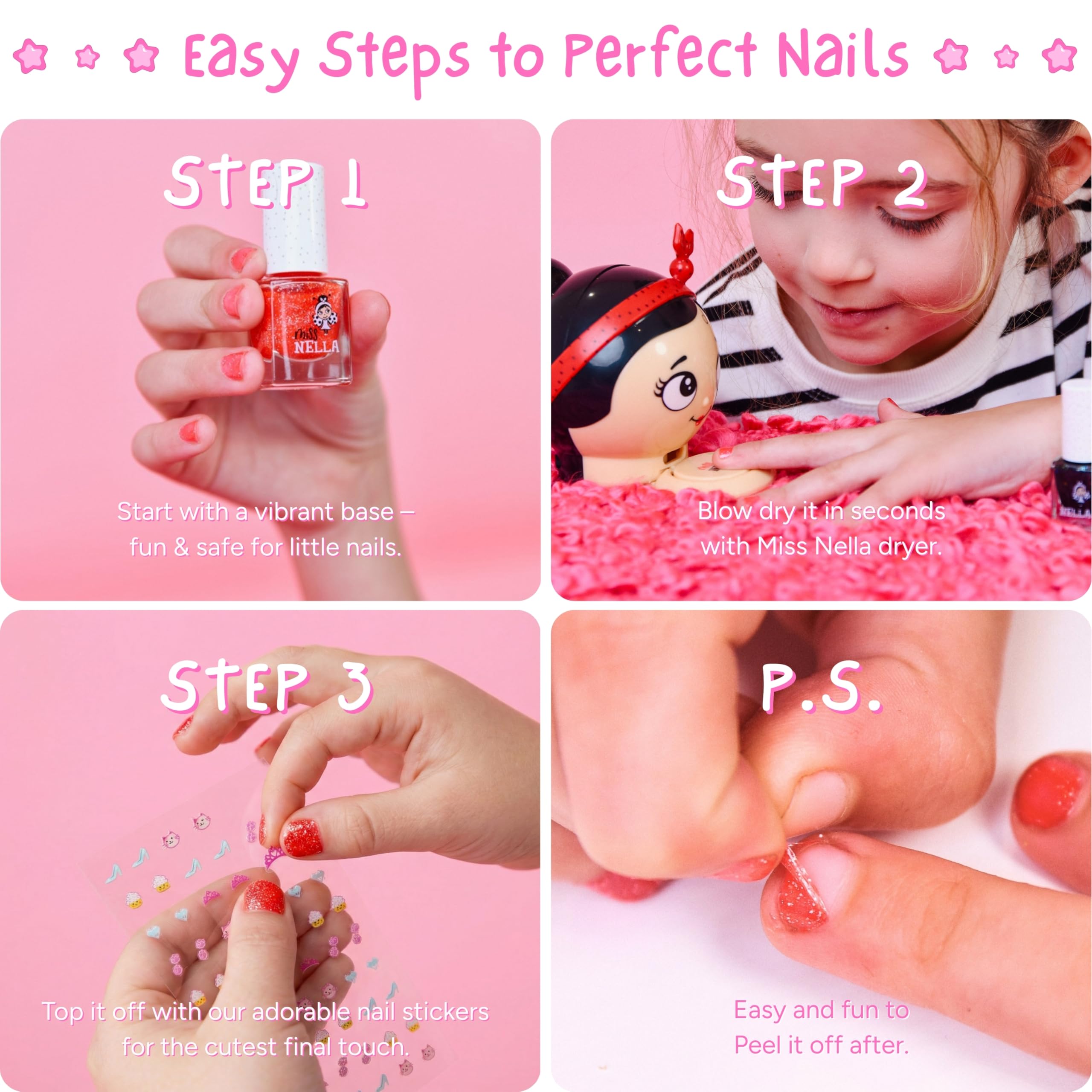 MISS NELLA ABRACADABRA – Safe Special sparkly pink Nail Polish for Kids, Non-Toxic & Odor Free Formula for Children and Toddlers, Natural Water Based for Easy Peel Off (Abracadabra)