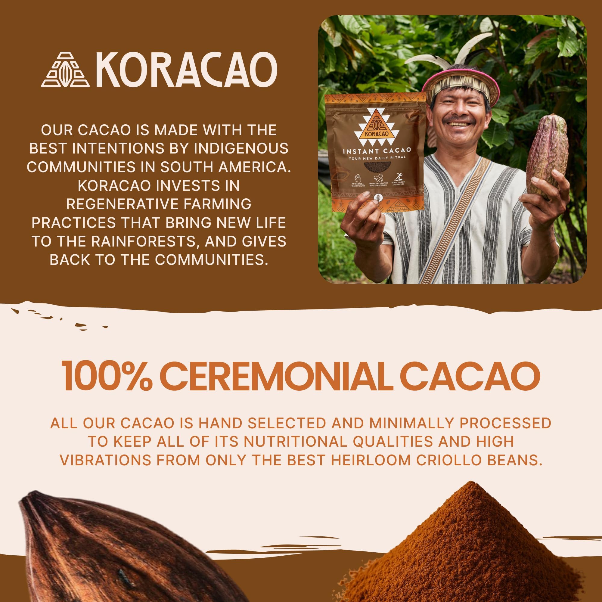 KORACAO Sustainably Harvested Cacao | Ideal Superfood for Everyday Bliss | Ceremonial Grade Cacao | Enhance Your Spiritual Journey with Ancient Superfood Delight - 1 Pound