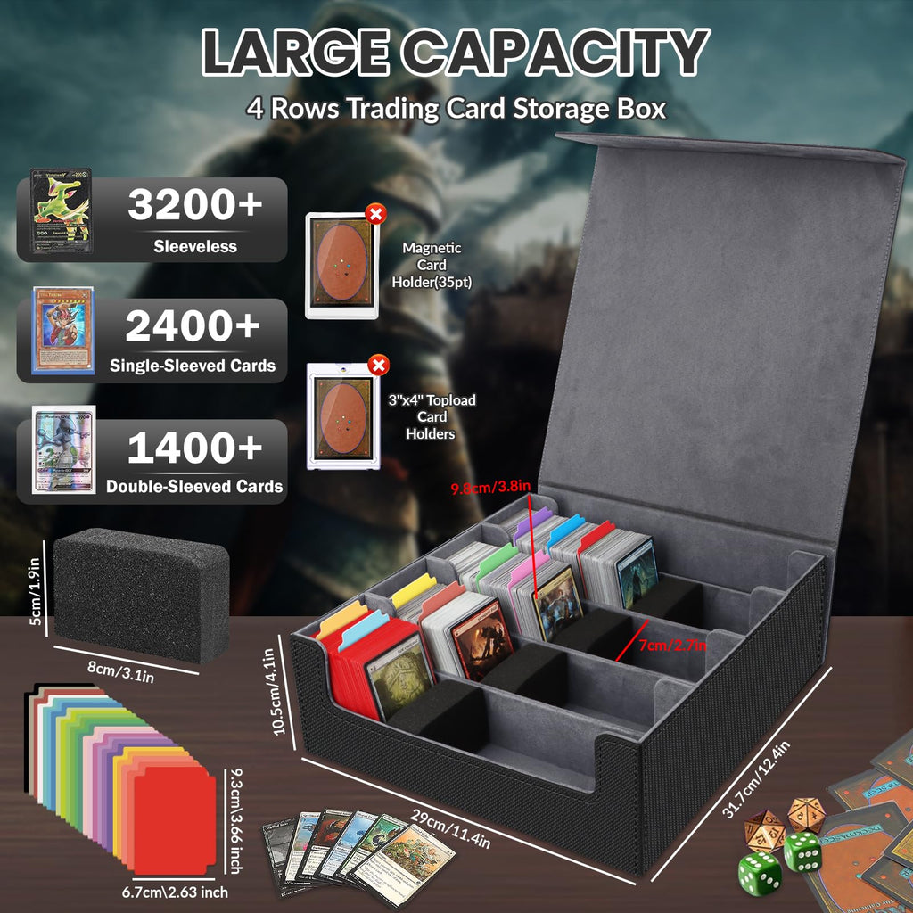 AOBOPLE Trading Card Storage Box,3200+ Card Box Storage with 24 Dividers and 4 Foam Supporters PU Leather Magnetic Cards Deck Case for MTG TCG Magic and Sport Cards,Great Gift for Card Collectors