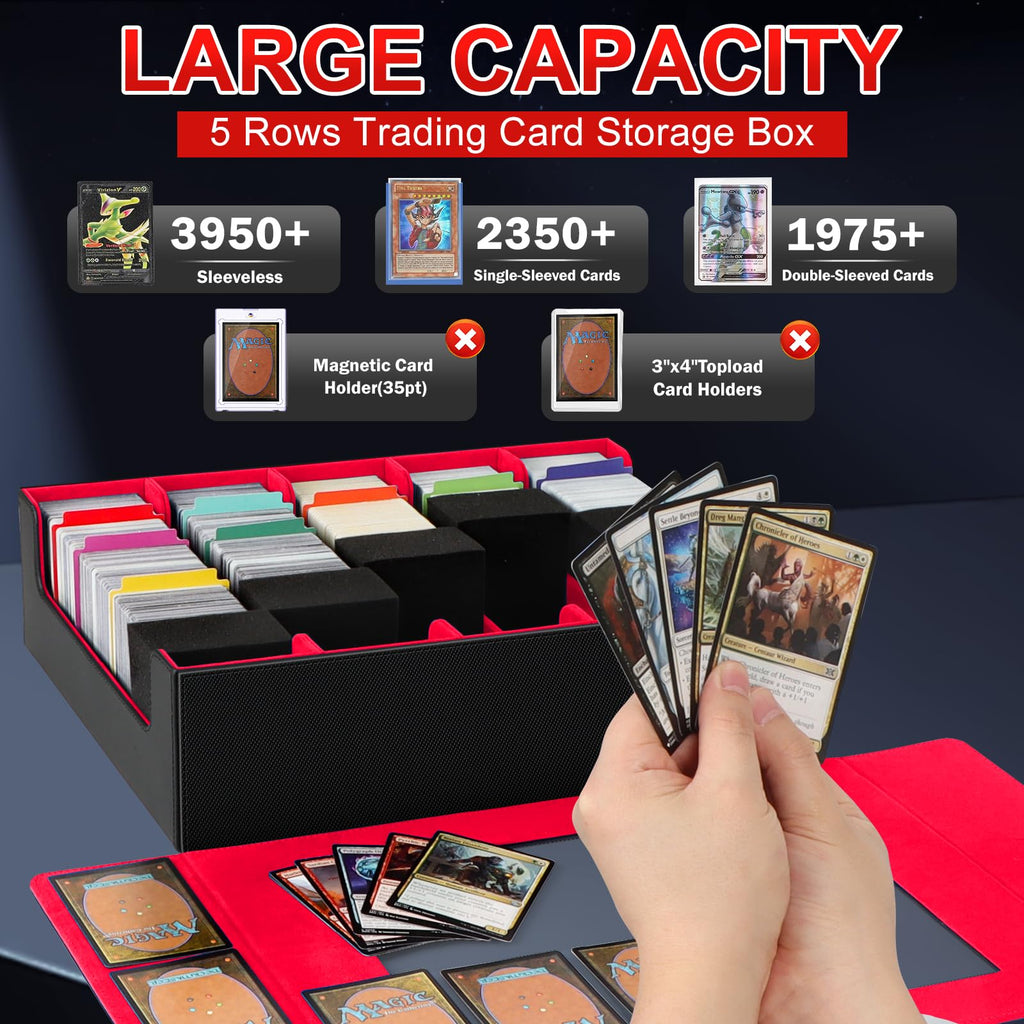 AOBOPLE Trading Card Storage Box,3200+ Card Box Storage with 24 Dividers and 4 Foam Supporters PU Leather Magnetic Cards Deck Case for MTG TCG Magic and Sport Cards,Great Gift for Card Collectors