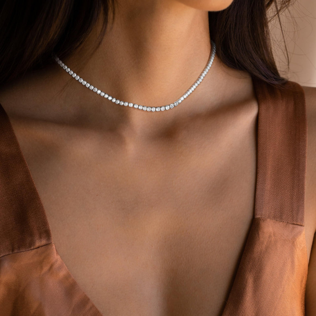 Robaice Tennis Necklace for Women, 14K Gold/Silver Plated Rhinestone Choker Necklace for Women, Dainty Cubic Zirconia Cut Faux Diamond Chain