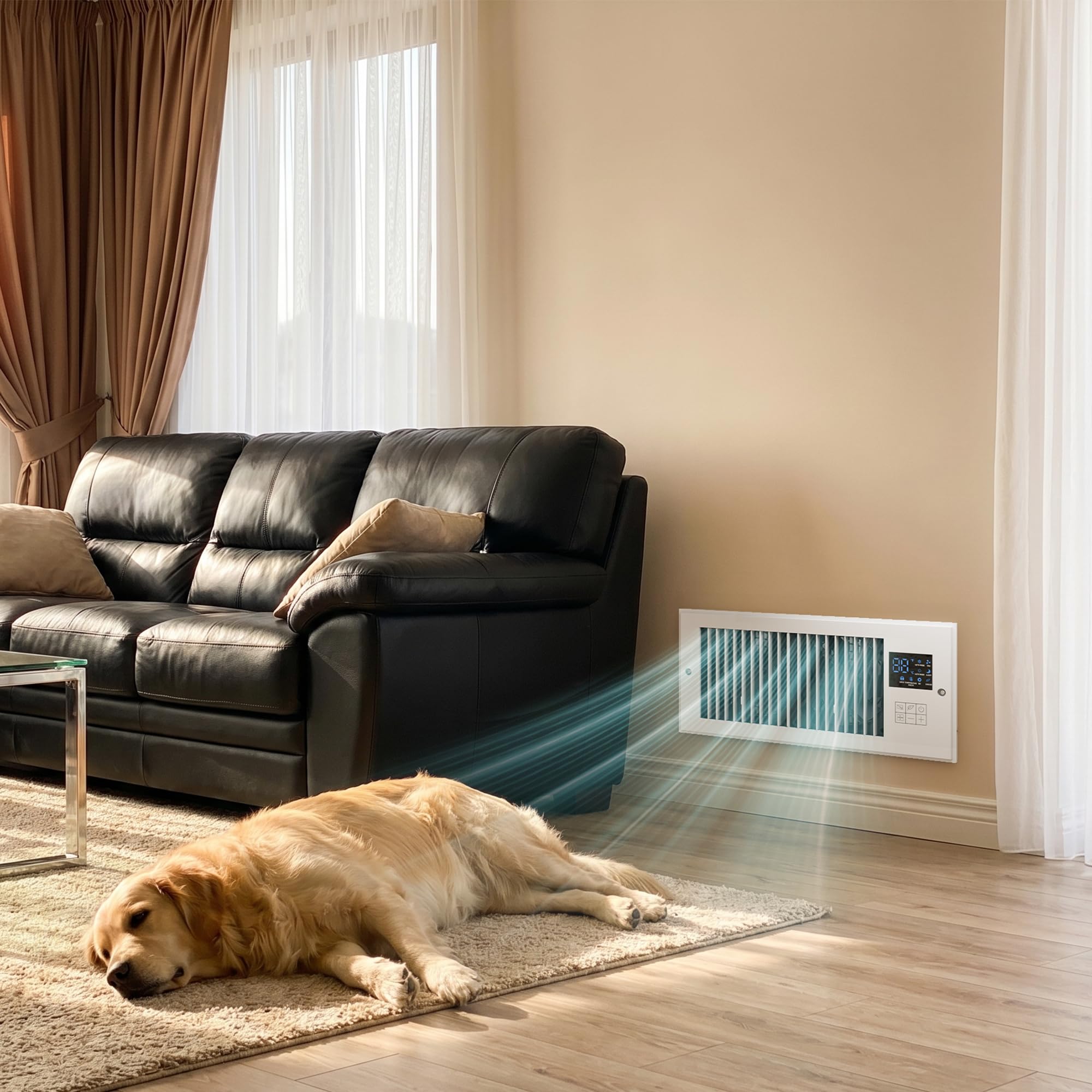 VallisCo Register Booster Fan 6" x 10" with Negative Ion, Manual Airflow Direction Control, Quiet 10-Speed Heating Cooling AC Vent Fan with Remote & Thermostat Control for Wall Floor, Bronze