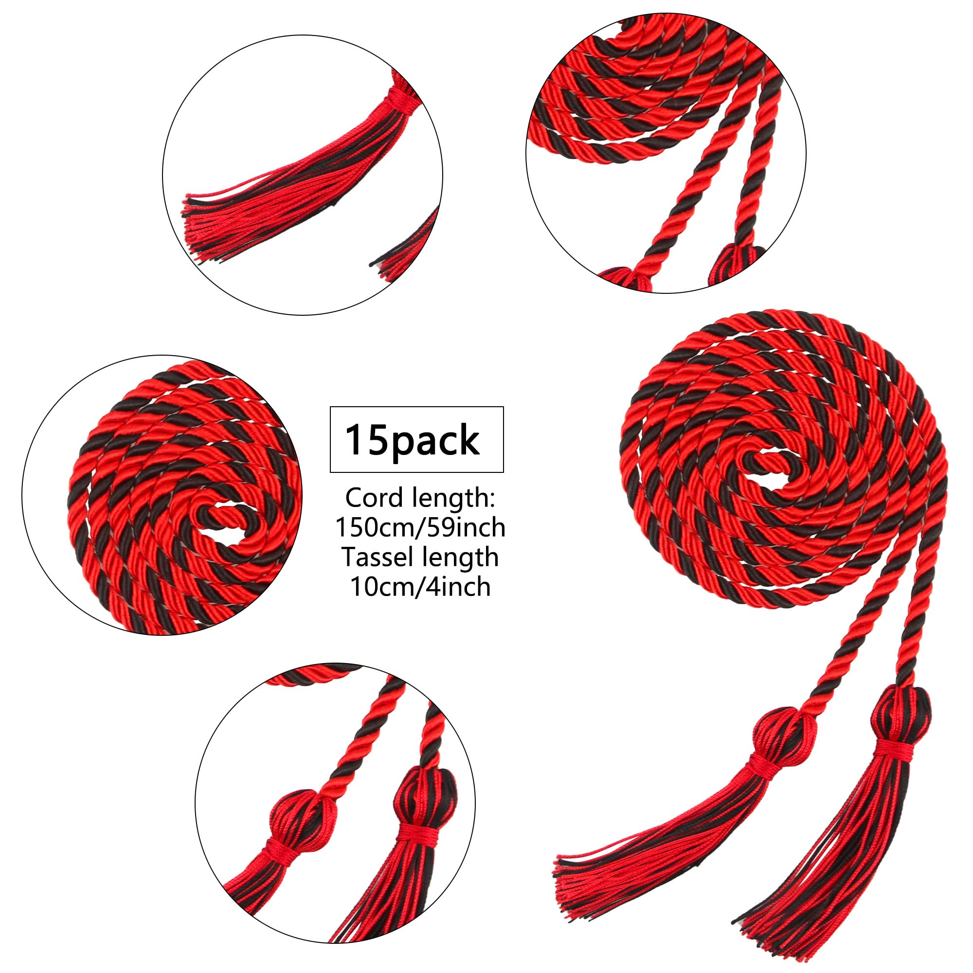 15 Pieces Graduation Honor Cord Braided Honor Cords with Tassels for Graduation Students (Black)
