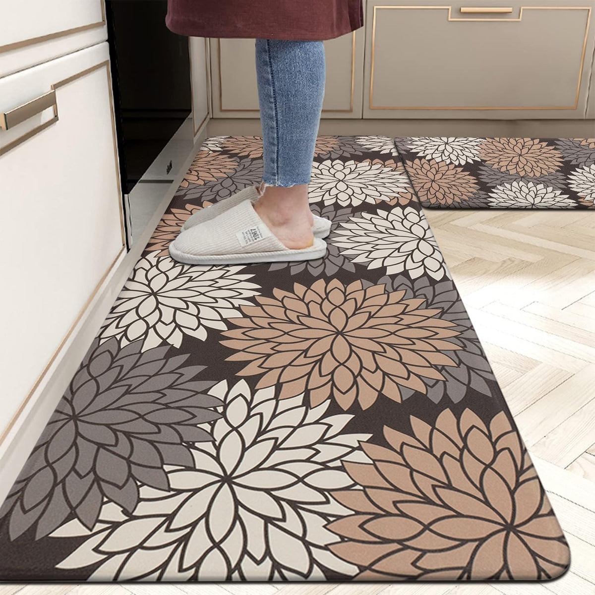 HEBE Anti Fatigue Kitchen Rugs Sets of 2, Non Slip Kitchen Mats for Floor, Waterproof Cushioned Comfort Standing Carpet for Kitchen Sink, Home Office, Laundry Room