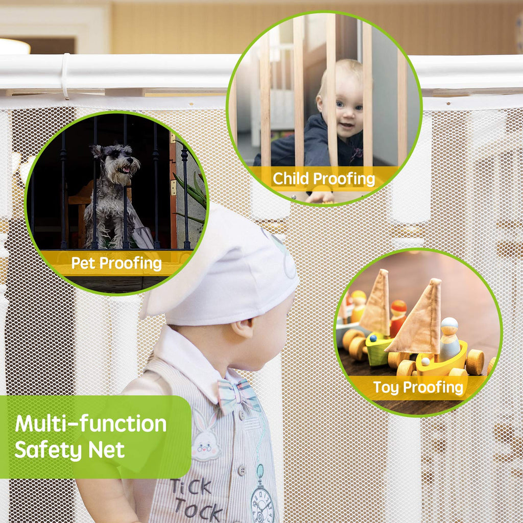 Baby Gates for Stairs with Banister, Guard Safety Net for Baby, 10ft x 3ft Stair Railing Mesh Barrier for Kids, Cats, Dogs, Child Safety Rail Guard - Dark Brown