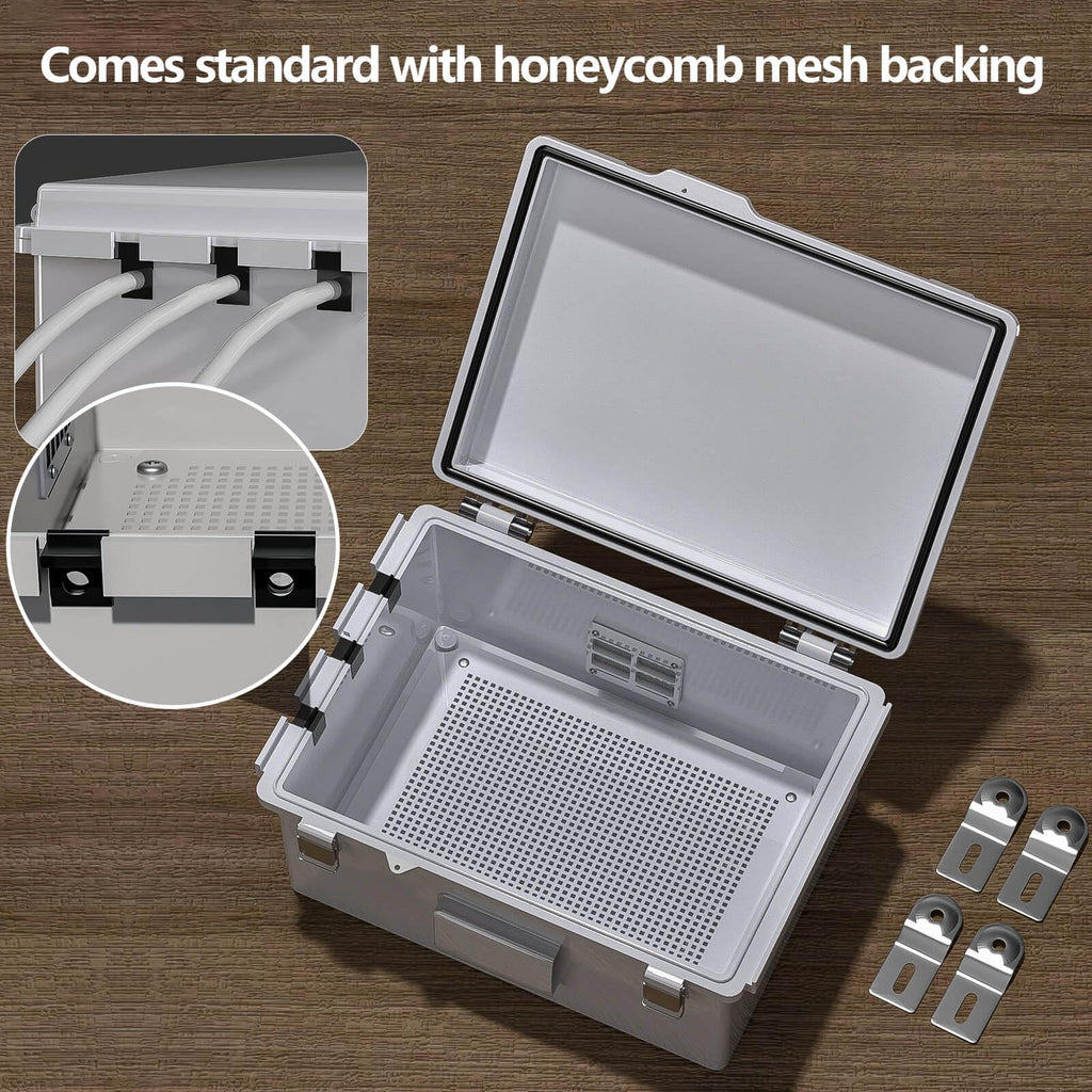 ABS Electrical Junction Box, Ventilated Design, Cable Grommets, IP65 Waterproof Enclosure, Indoor/Outdoor Use with Mounting Panel. (Clear Cover, 8.7"x6.7"x4.3")