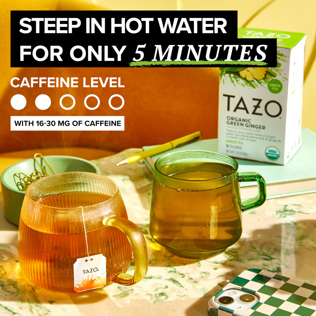 TAZO Organic Green Tea, Green Ginger, Caffeinated Tea, 16 Total Bags