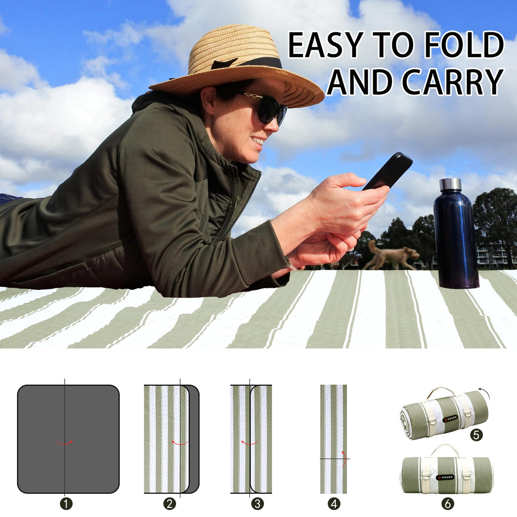 HX&OD Extra Large Picnic Outdoor Blanket, 80”x60” Waterproof Picnic Mat Foldable Camping Blanket Portable with Carry Strap for Beach Mat Outdoor Camping Party(Yellow)