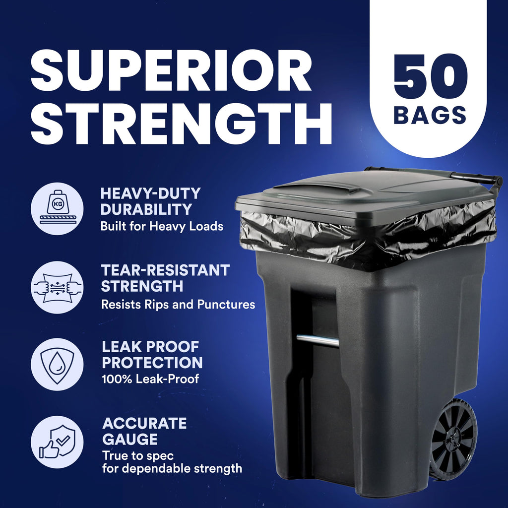 Plasticplace 64-65 Gallon Trash Can Liners for Toter │ 1.5 Mil │ Black Heavy Duty Garbage Bags │ 50” x 60” (25 Count)