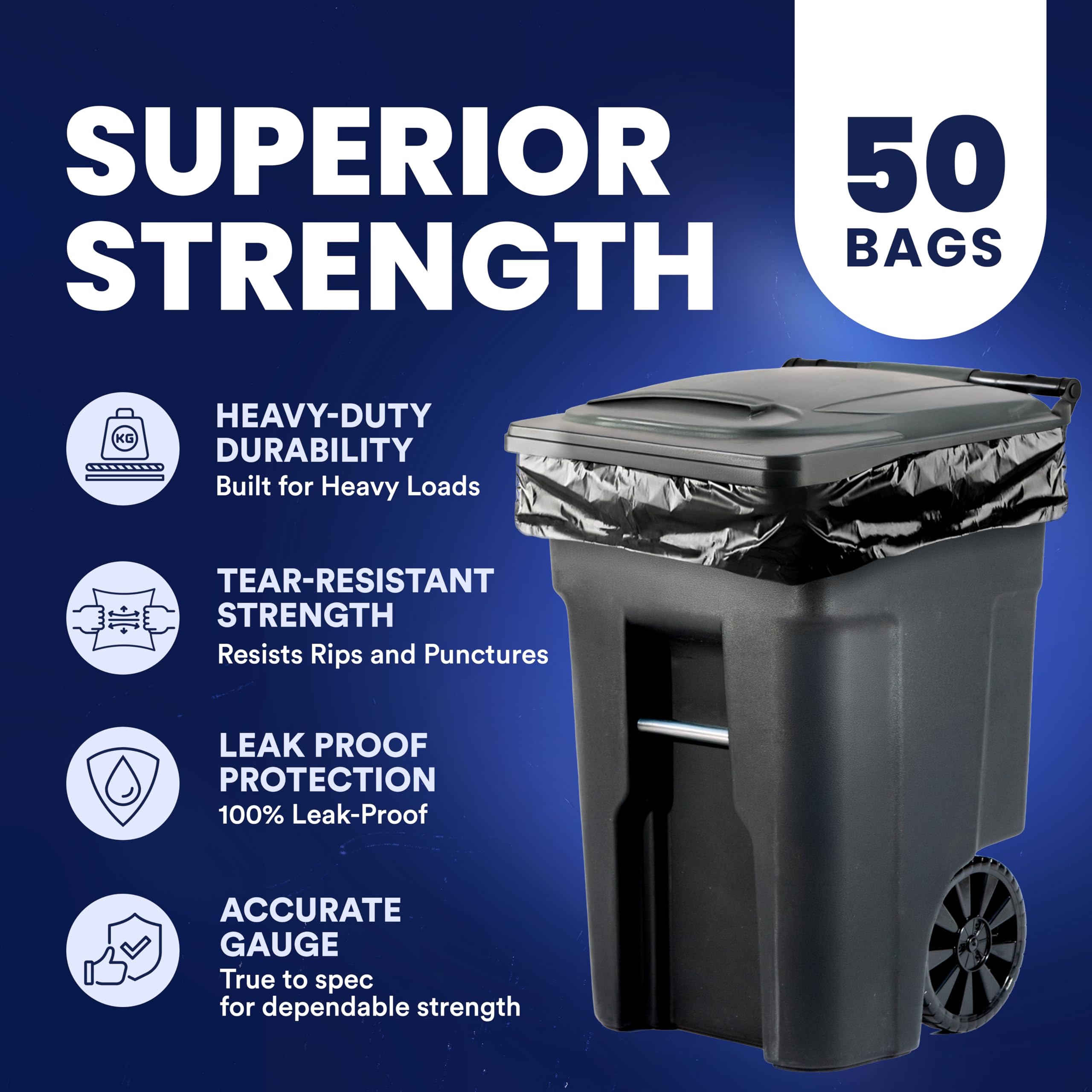 Plasticplace 64-65 Gallon Trash Can Liners for Toter │ 1.5 Mil │ Black Heavy Duty Garbage Bags │ 50” x 60” (25 Count)