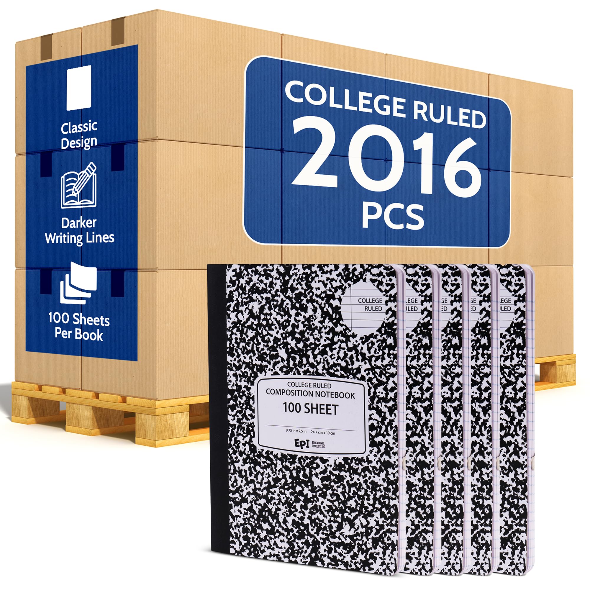 3 Pack - EPI Marble Hardcover Wide Ruled Composition Notebook | 200 Pages (100 Sheets), 9.75 x 7.5 in, Sturdy Sewn Binding | School, Office, Journaling, Notes
