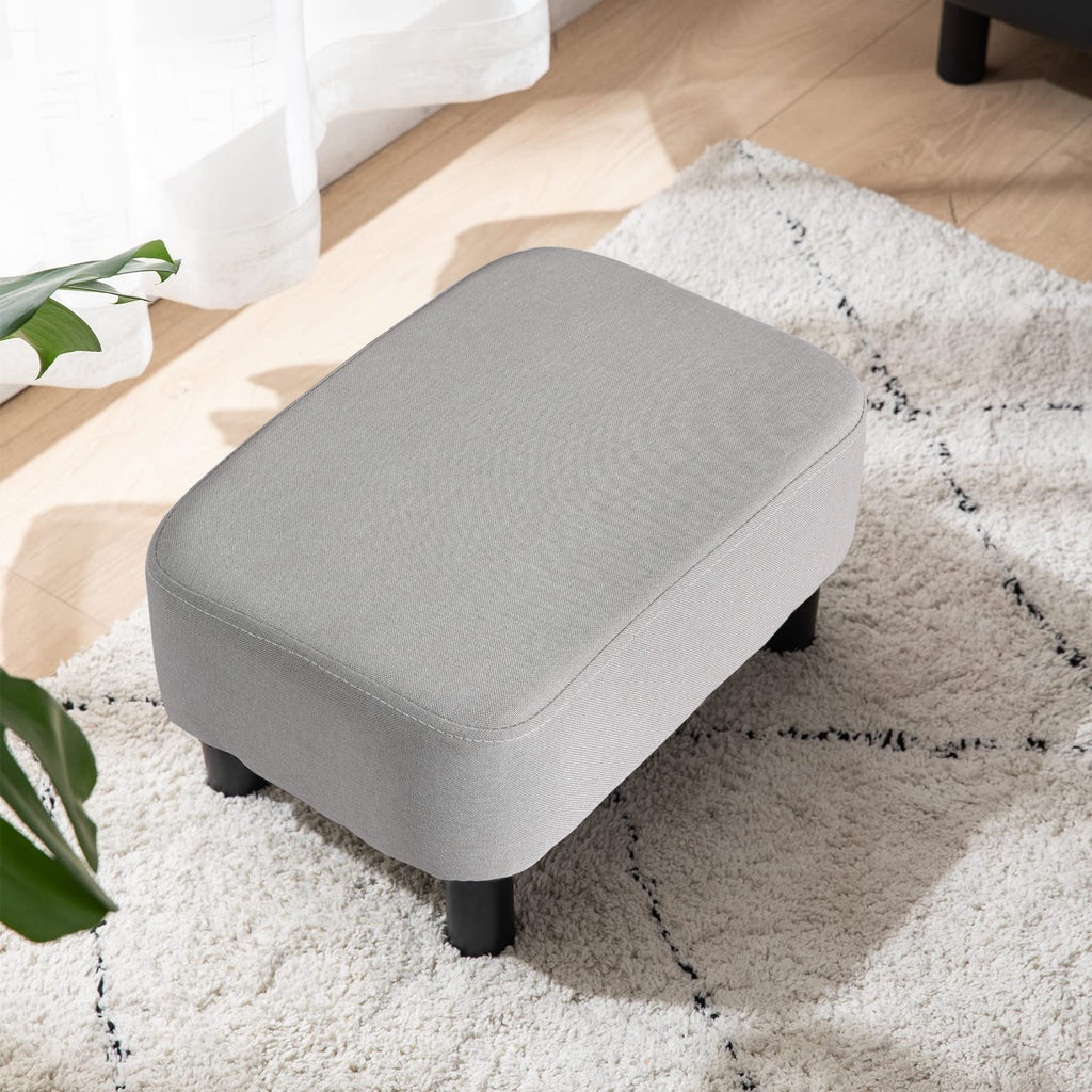 IBUYKE 16.54" Small Footstool, PU Faux Leather Step Stool, with Padded Seat Pine Wood Legs and Padded Rectangular Stool, for Bedroom, Black RF-BD210