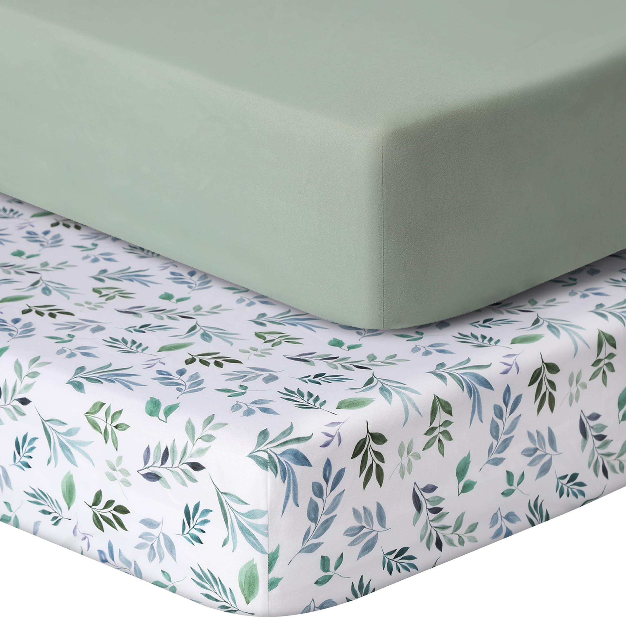 GUNTAIL Baby Crib Sheets for Boys Girls, 2 Pack Fitted Crib Sheet for Standard Crib and Toddler Mattress, Soft Microfiber Baby Sheet 52x28x8in (Brown & Green)