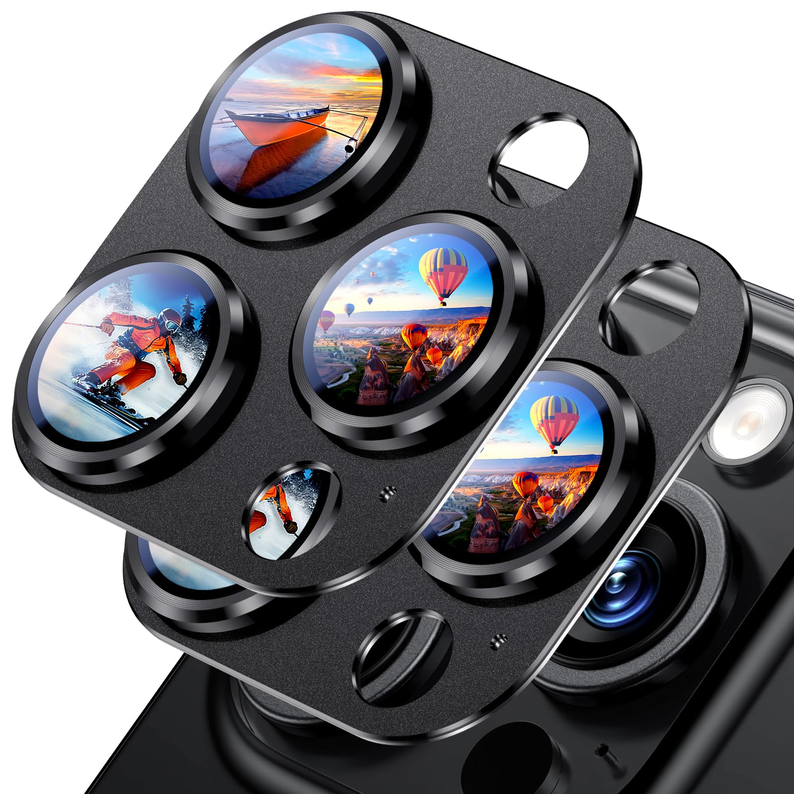 Uyiton Compatible with iPhone 17 Camera Lens Protector - [Not Easy to Break][Strong Adsorption][Case-Friendly] Metal Tempered Glass Rear Camera Screen Cover - Black