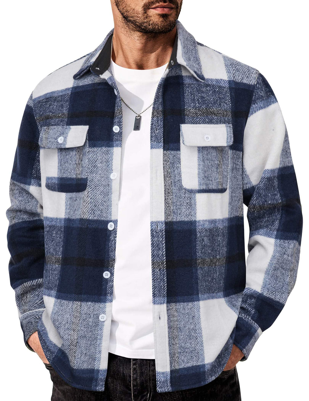 COOFANDY Men's Flannel Shirts Long Sleeve Cotton Plaid Shirt Jacket Casual Button Down Shirt with Pockets