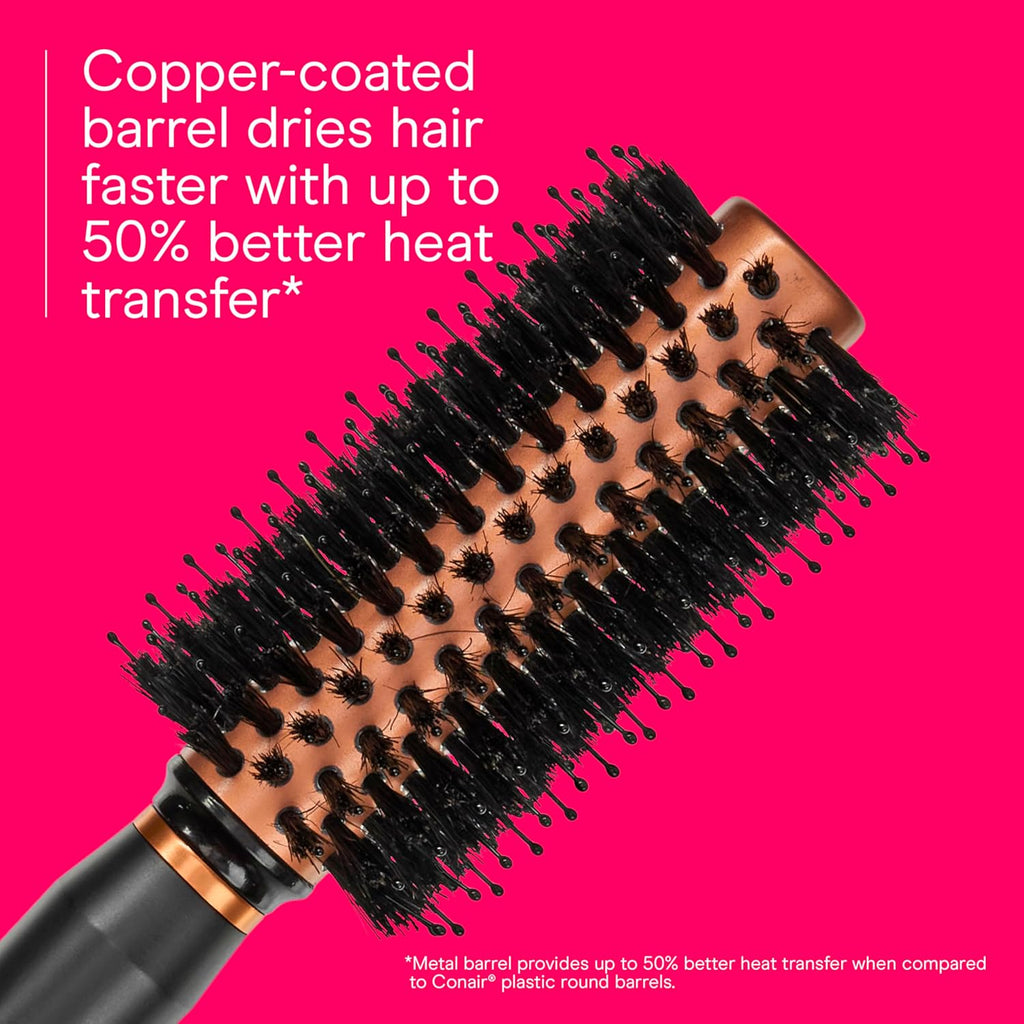 Conair Quick Dry Copper Round Hair Brush for Blow Drying, Blow Out Styler Hairbrush for Voluminous Looks, Nylon & Boar Bristles Help Dry & Style Hair Fast Without Snagging or Pulling, Handle May Vary