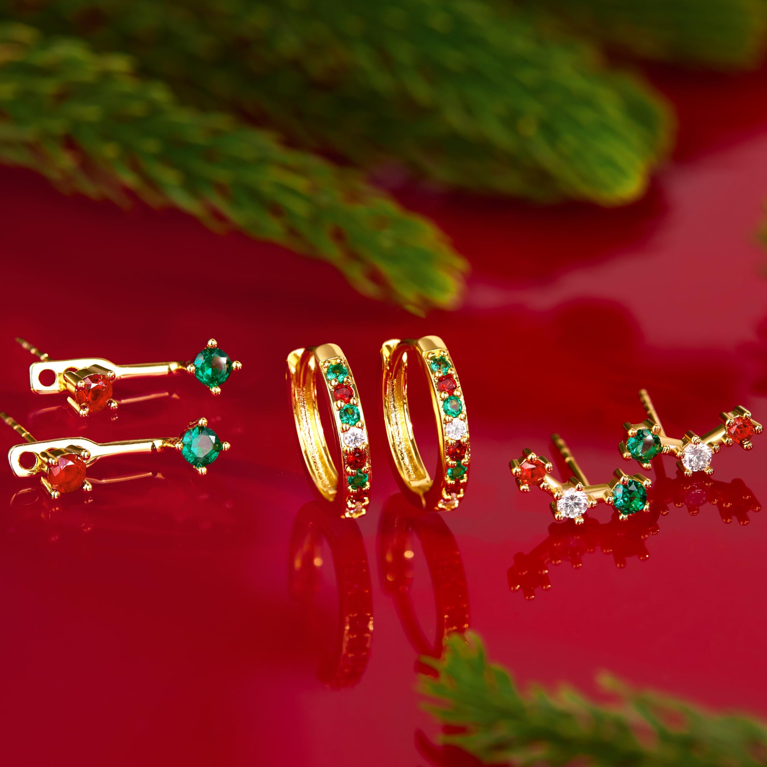 3 Pairs Dainty Small Earrings Set for Women Trendy, Birthstone Stud Huggie Hoop Jacket Stack for Cartilage Helix, Gold Plated Hypoallergenic Cute Women Fashion Accessories Western Jewelry Gifts