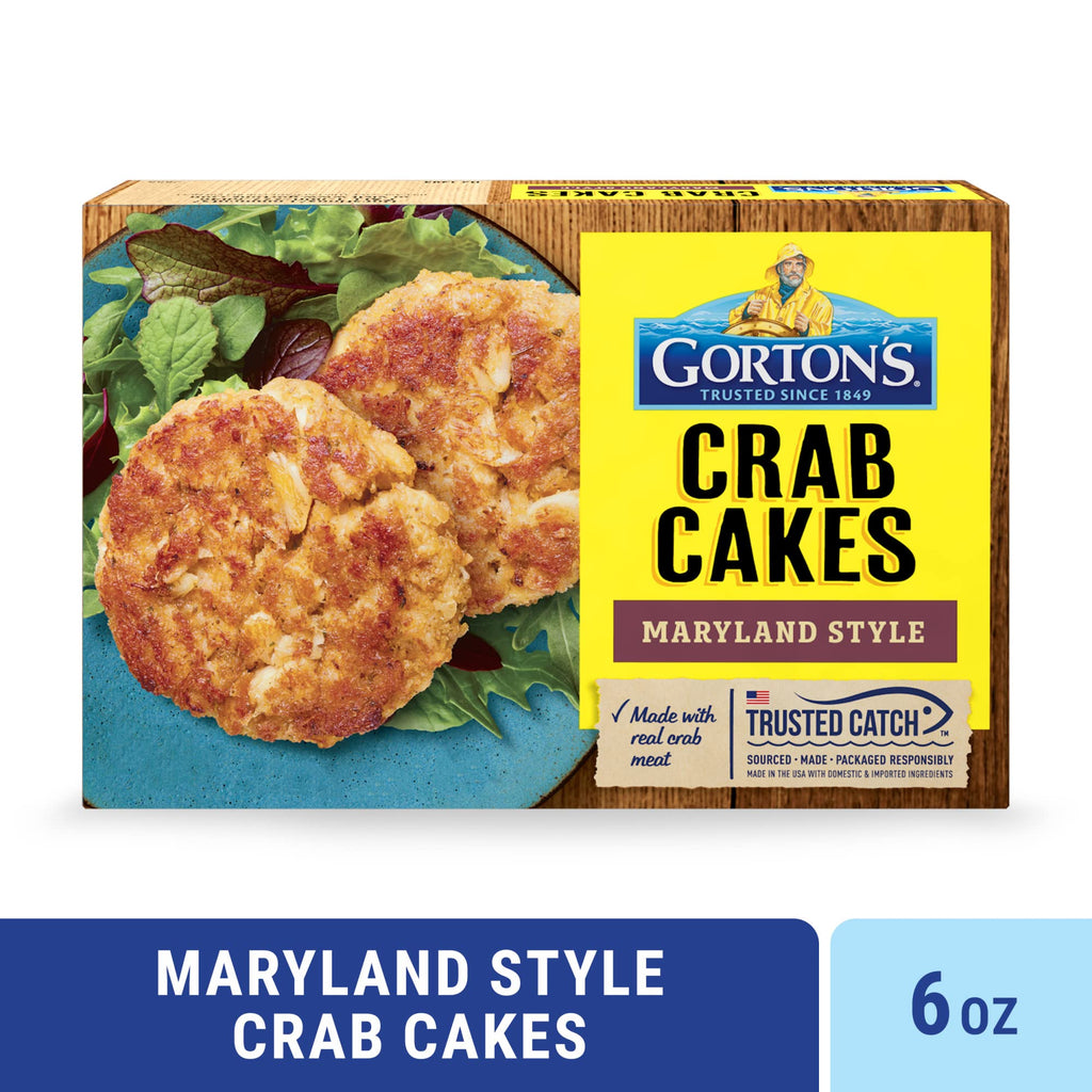 Gorton’s Crab Cakes Maryland Style, Real Crab Meat with Onions, Butter, and Seasoning, Frozen, 2 Count, 6 Ounce Package