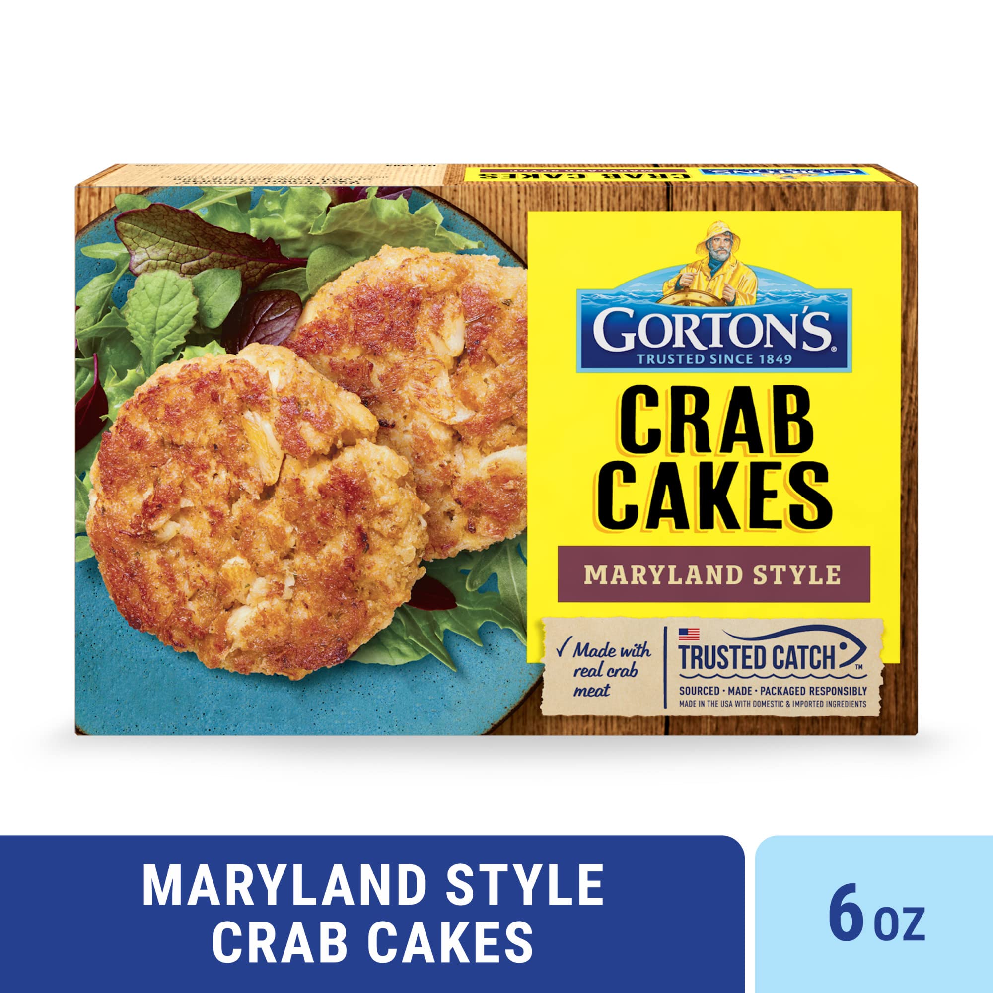 Gorton’s Crab Cakes Maryland Style, Real Crab Meat with Onions, Butter, and Seasoning, Frozen, 2 Count, 6 Ounce Package