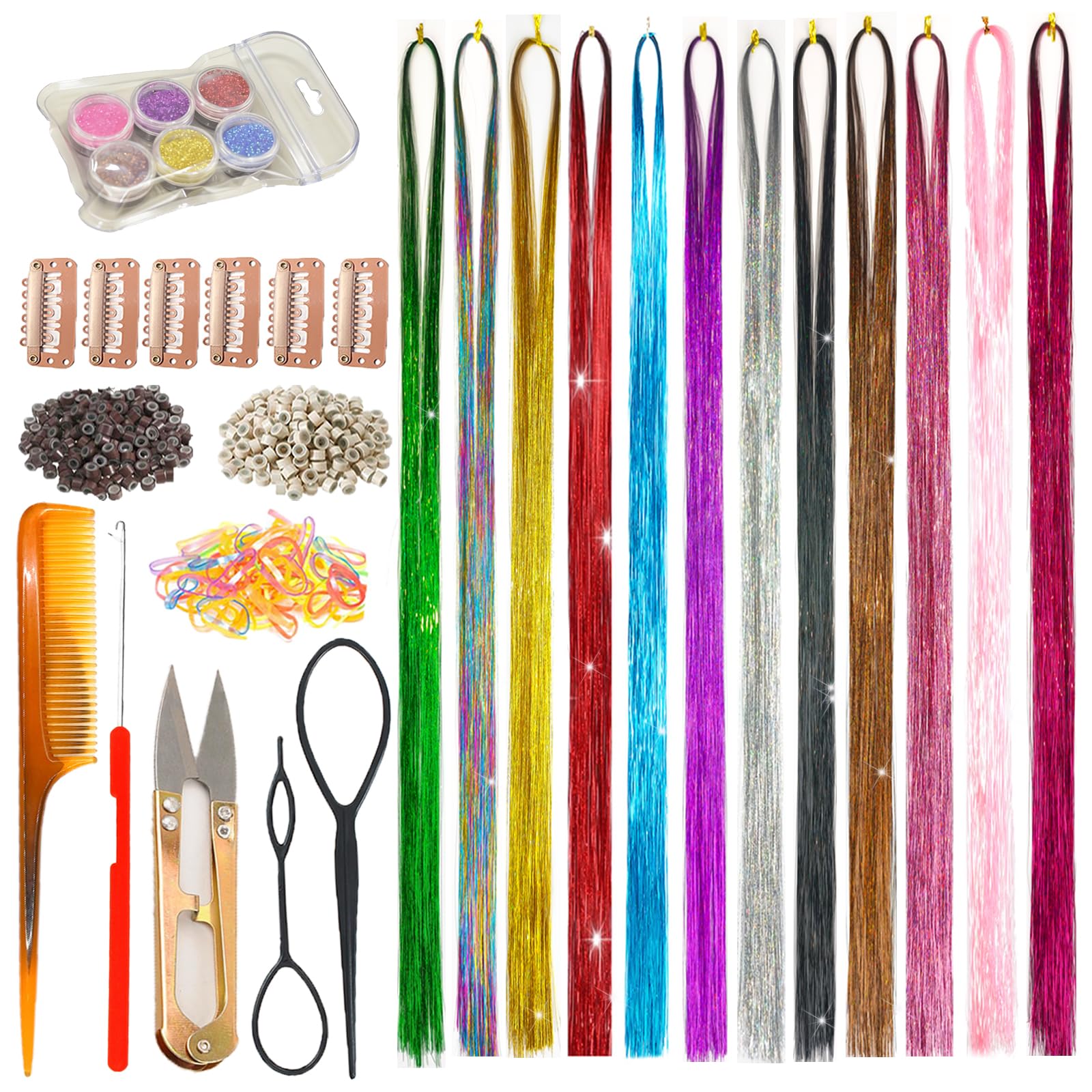 Celinebella Bubblegum Pink Hair Tinsel, 48" 1250 Strands Bright Shimmer | Vibrant hot pink bubblegum tone, youthful energetic, heat resistant, great for prom concerts birthday parties events