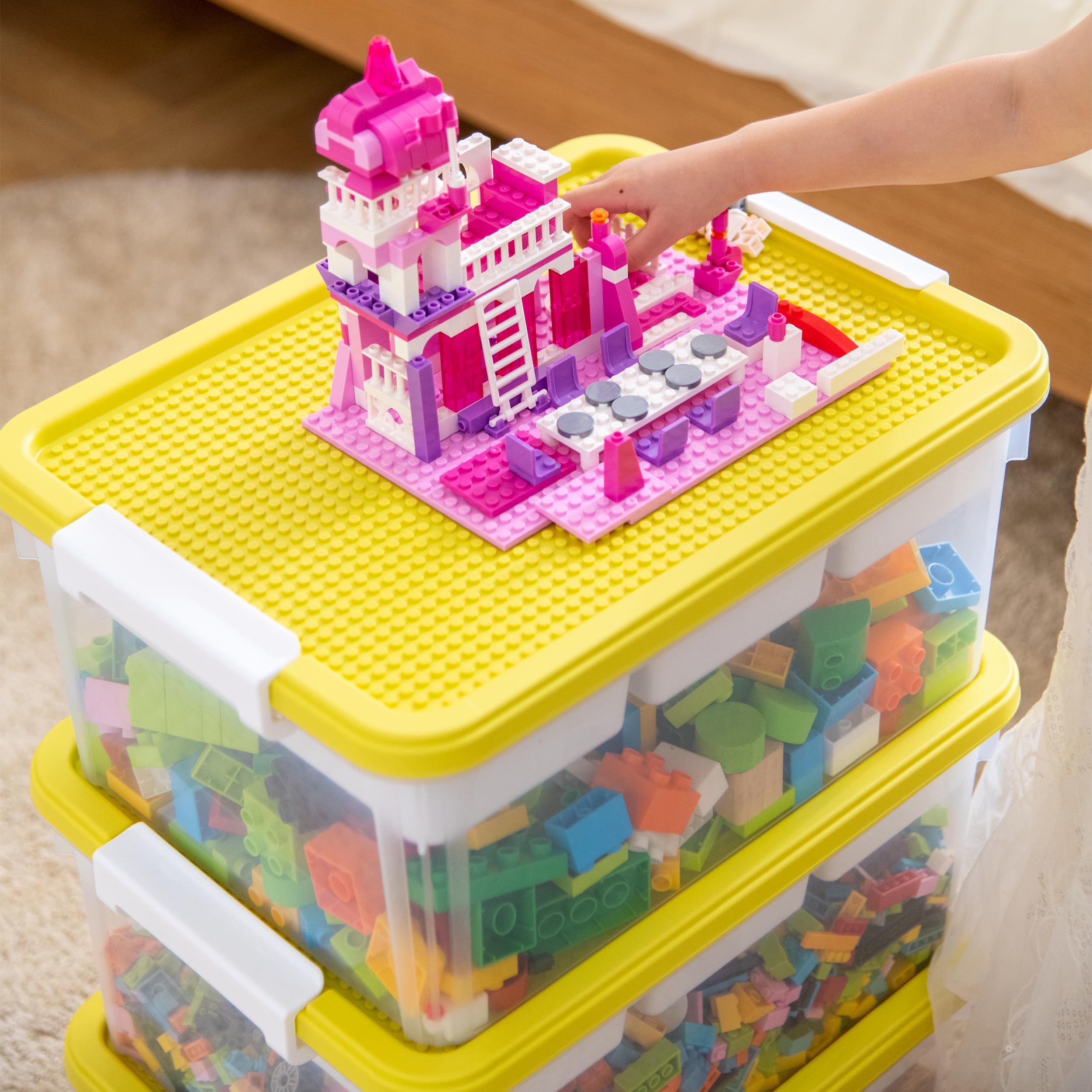 Citylife 17 QT Plastic Storage Box with Building Baseplate Lid and Removable Tray Craft Organizers and Storage Clear Storage Container for Organizing Bead, Tool, Sewing