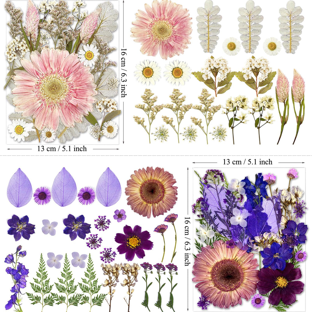 MIKIYA 98Pcs Pressed Dried Flowers for Resin Molds, Real Natural Bulk Big Dry Floral Leave for DIY Art Crafts, Epoxy Jewelry, Candle, Soap Making, Nails Decors