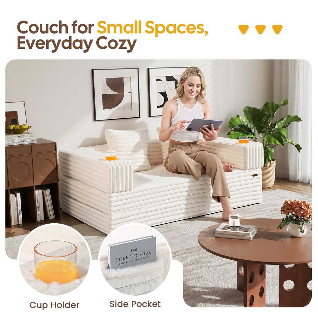 COMAX Futon Sofa Bed, 4‑in‑1 Convertible Sofa Bed, Folding Boneless Couches | Boneless Couch for living room, Fold Out Small Foldable Loveseat Floor Sleeper Mattress Lounge Space‑Saving, Ash Gray