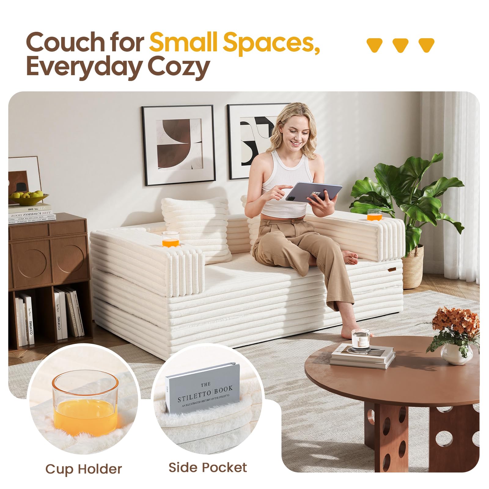 COMAX Futon Sofa Bed, 4‑in‑1 Convertible Sofa Bed, Folding Boneless Couches | Boneless Couch for living room, Fold Out Small Foldable Loveseat Floor Sleeper Mattress Lounge Space‑Saving, Ash Gray