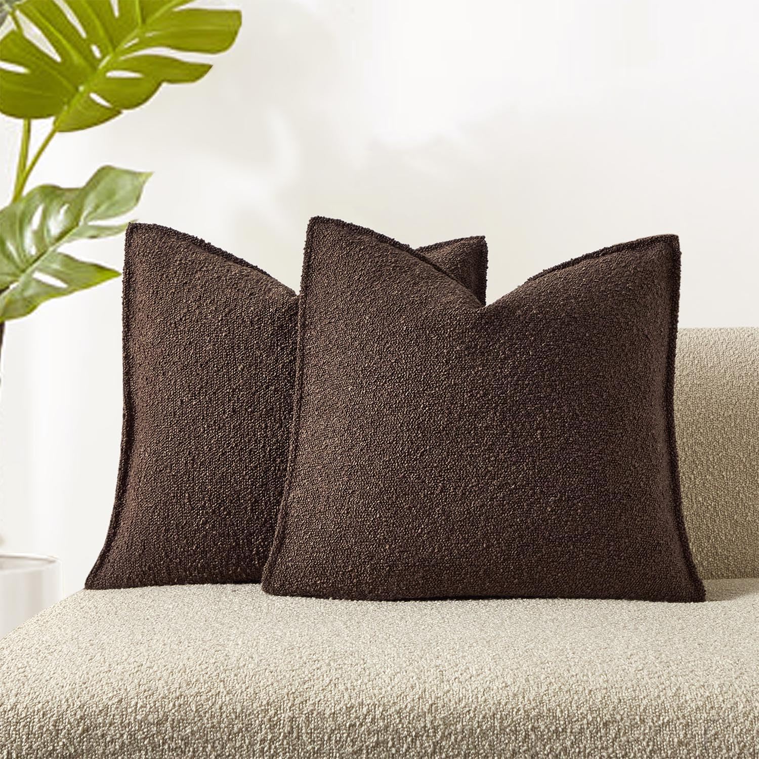 JUSPURBET Pillow Covers Set of 2 Decorative Throw Pillow Covers Case for Couch Sofa Bed Soft Boucle Textured Cushion Covers with Hidden Zipper for Home Decor Living Room 16x16,Beige