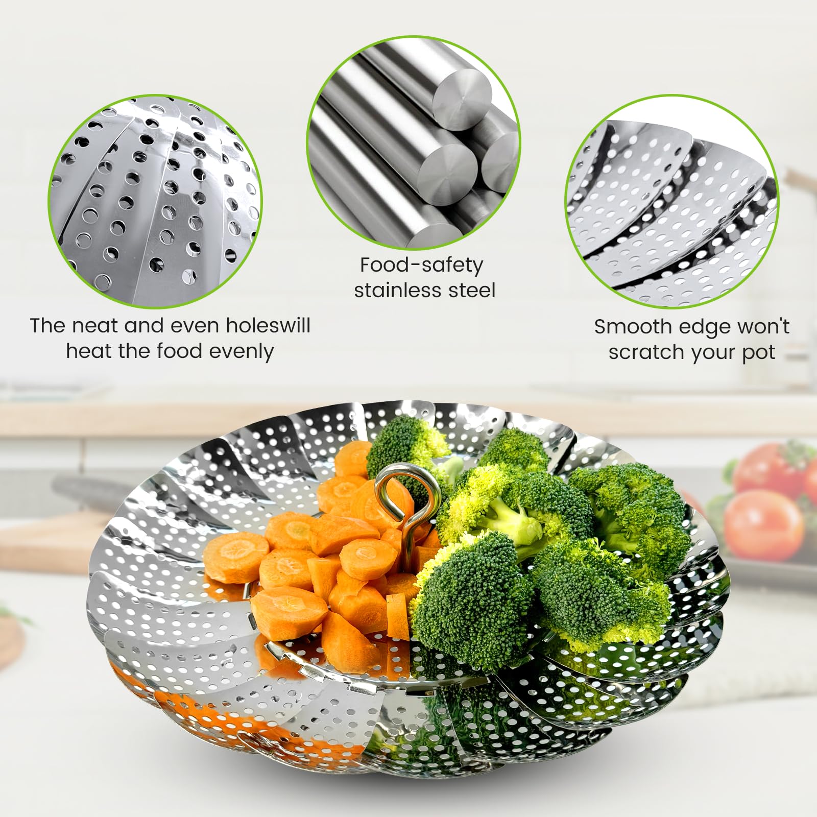 Vegetable Steamer Basket, Premium Stainless Steel Veggie Steamer Basket - Folding Expandable Steamers to Fits Various Size Pot Small by SAYFINE (5.5" to 9.2")