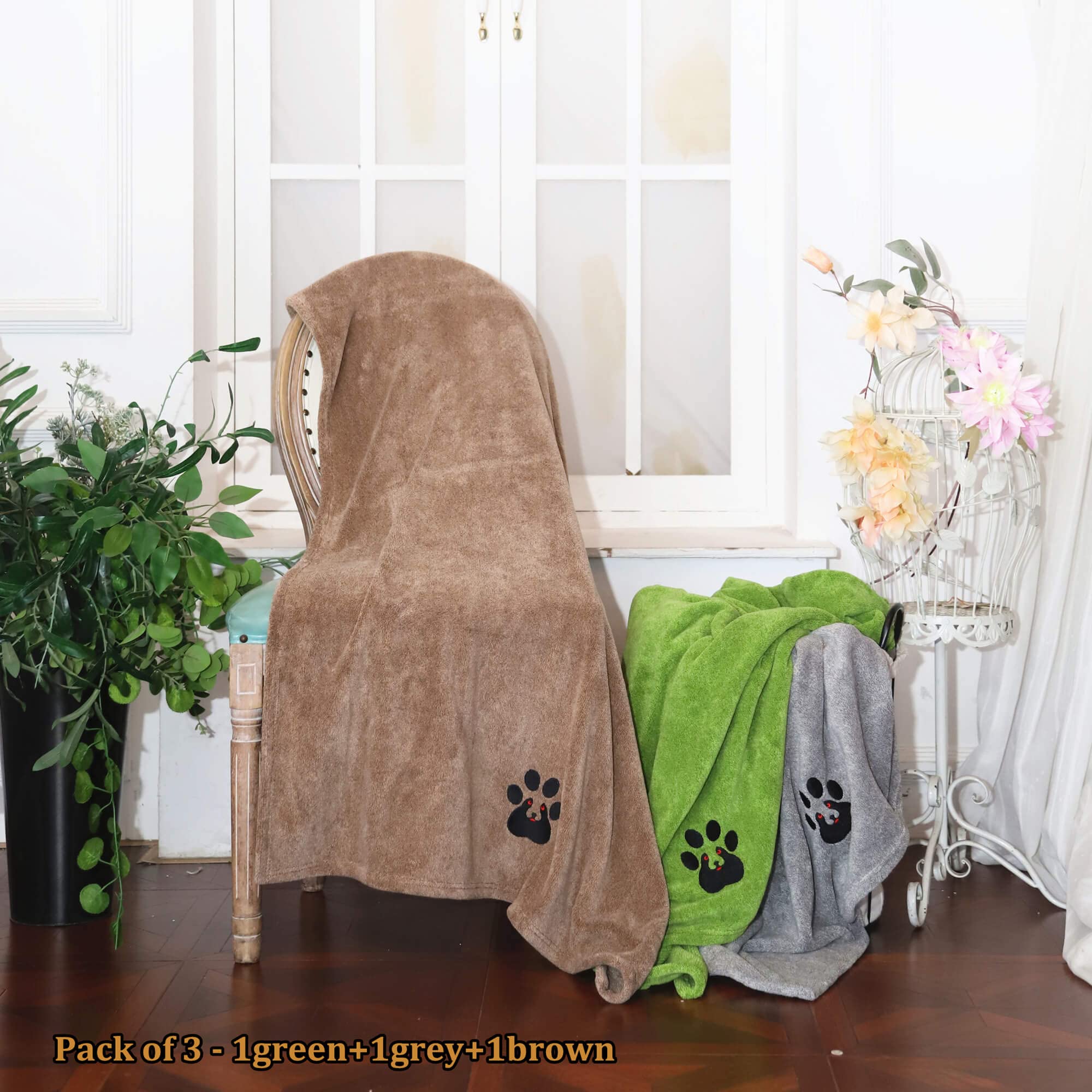 Dogvingpk Medium Dog Towel 4 Pack, Super Absorbent Soft Quick Drying Microfiber Pet Bath Towels for Medium & Small Dogs (M-36" * 28", 2Grey and 2Brown)