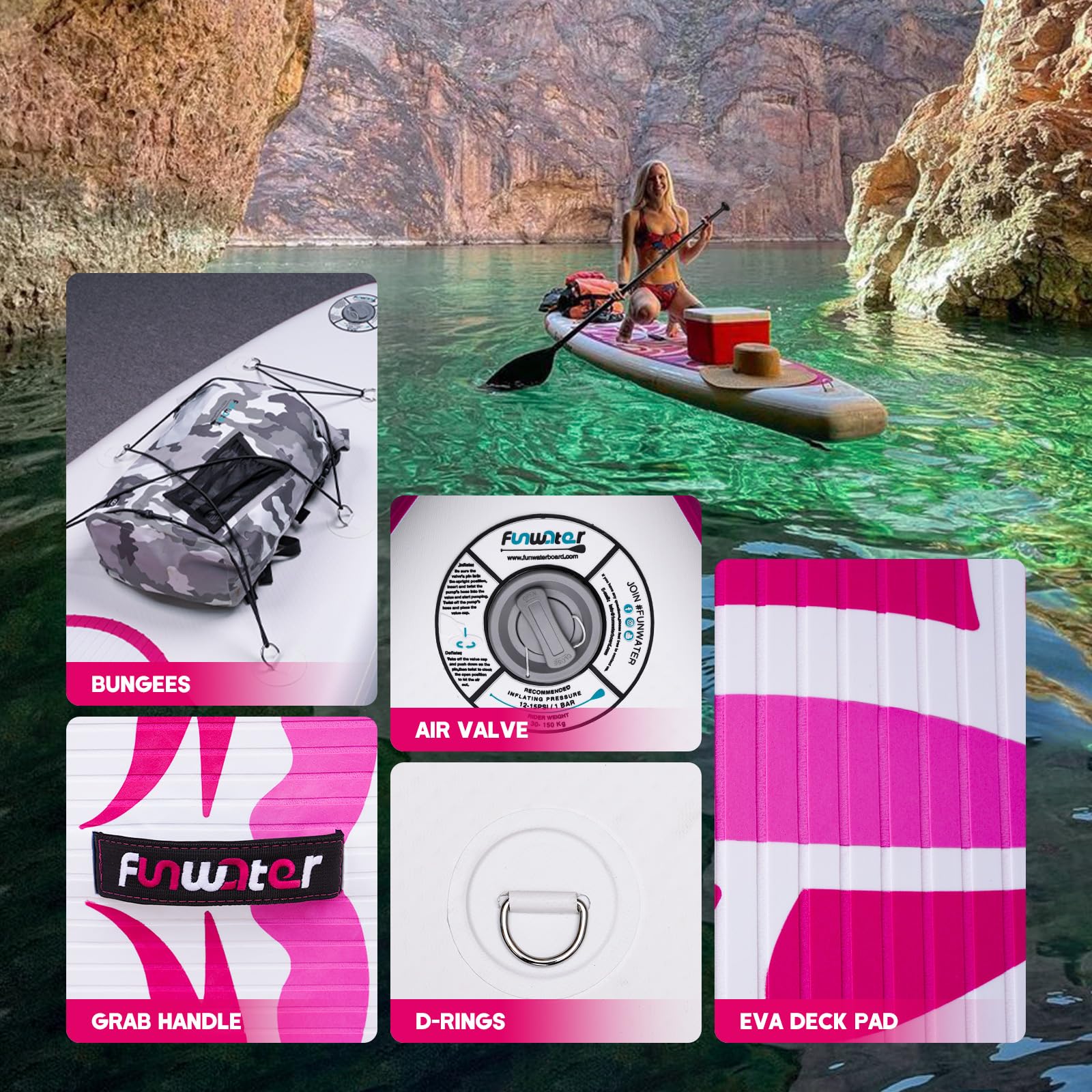 FunWater Inflatable Ultra-Light Stand Up Paddle Board for All Skill Levels with Premium SUP Paddleboard Accessories,Non-Slip Comfort Deck for Youth & Adults