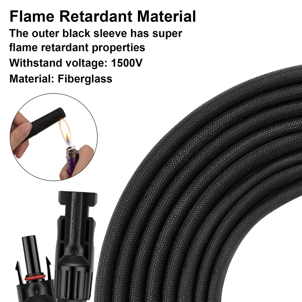 3FT 10AWG Solar Panel Extension Cable with Female and Male Connectors, Solar Cable for Solar Panels, Charge Controllers and Solar Generator (10AWG, 3FT)