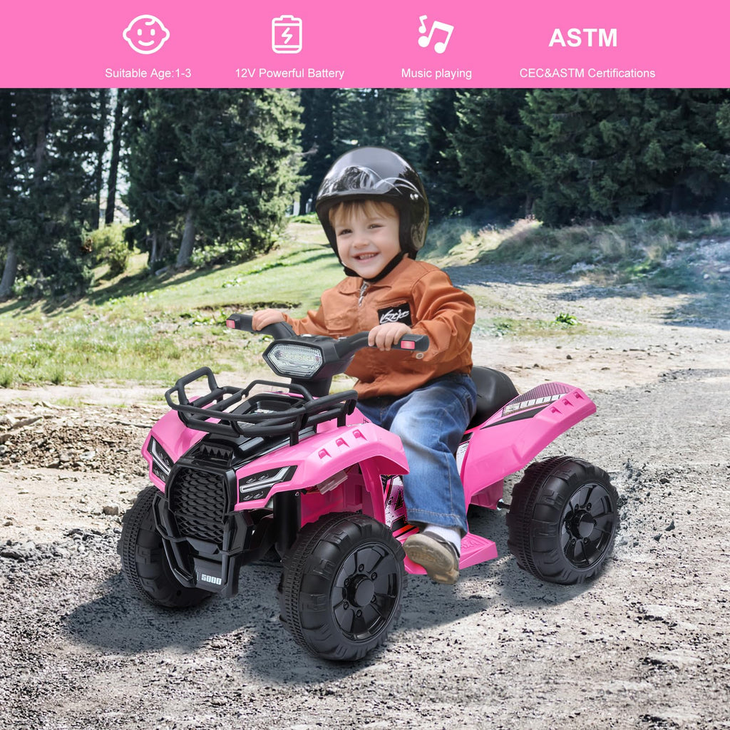 Kids Ride on ATV, 6V Battery Powered Kids Electric Vehicle, 4 Wheeler Quad w/Headlights, MP3, USB, Volume Control, Large Seat, Electric Ride on Toys Best Gifts for 18-36 Months Boys Girls (Black)