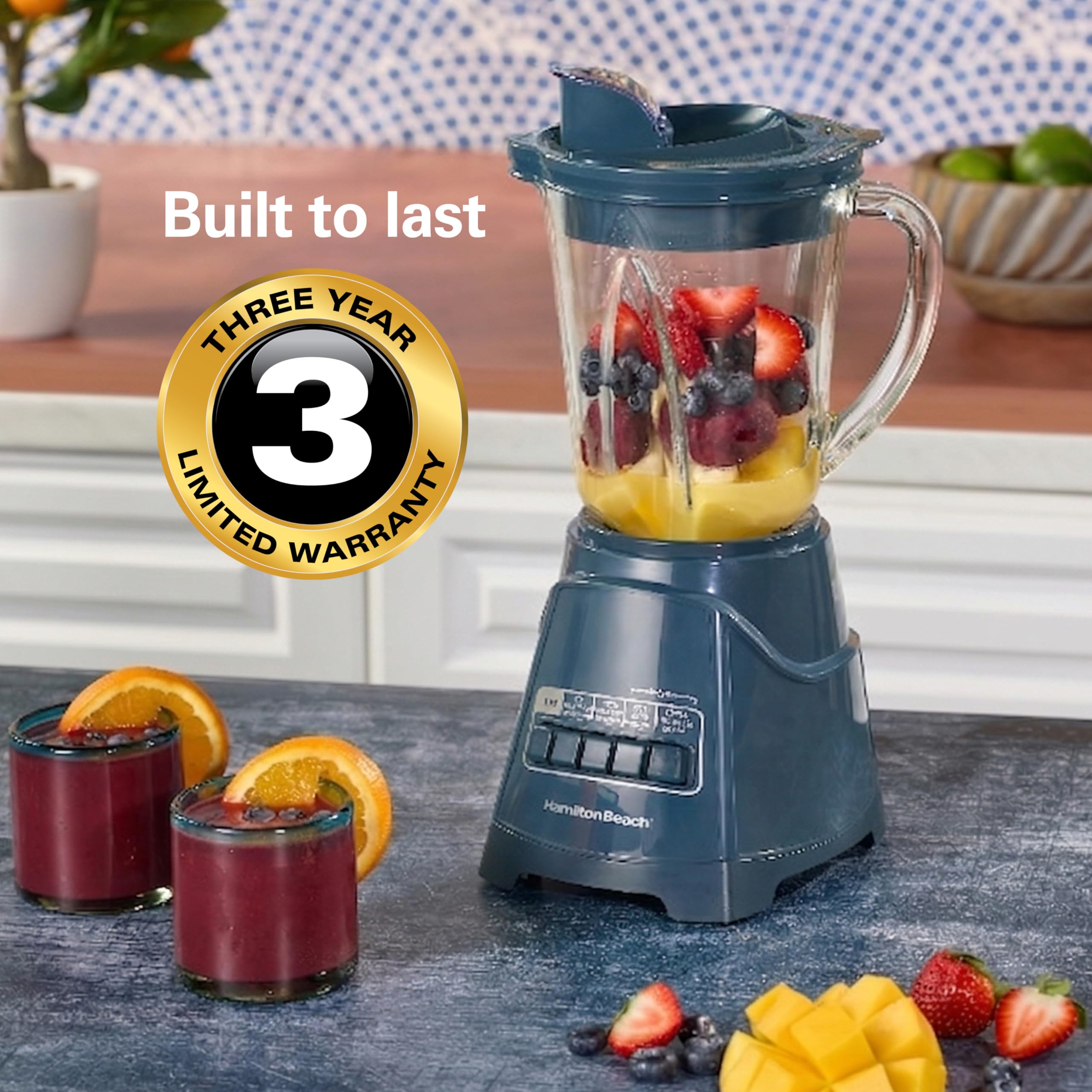 Hamilton Beach Power Elite Wave Action Blender For Smoothies, 40 Oz Glass Jar, 12 Functions Including Puree, Crush Ice, 700 Watts - Black (58148A)