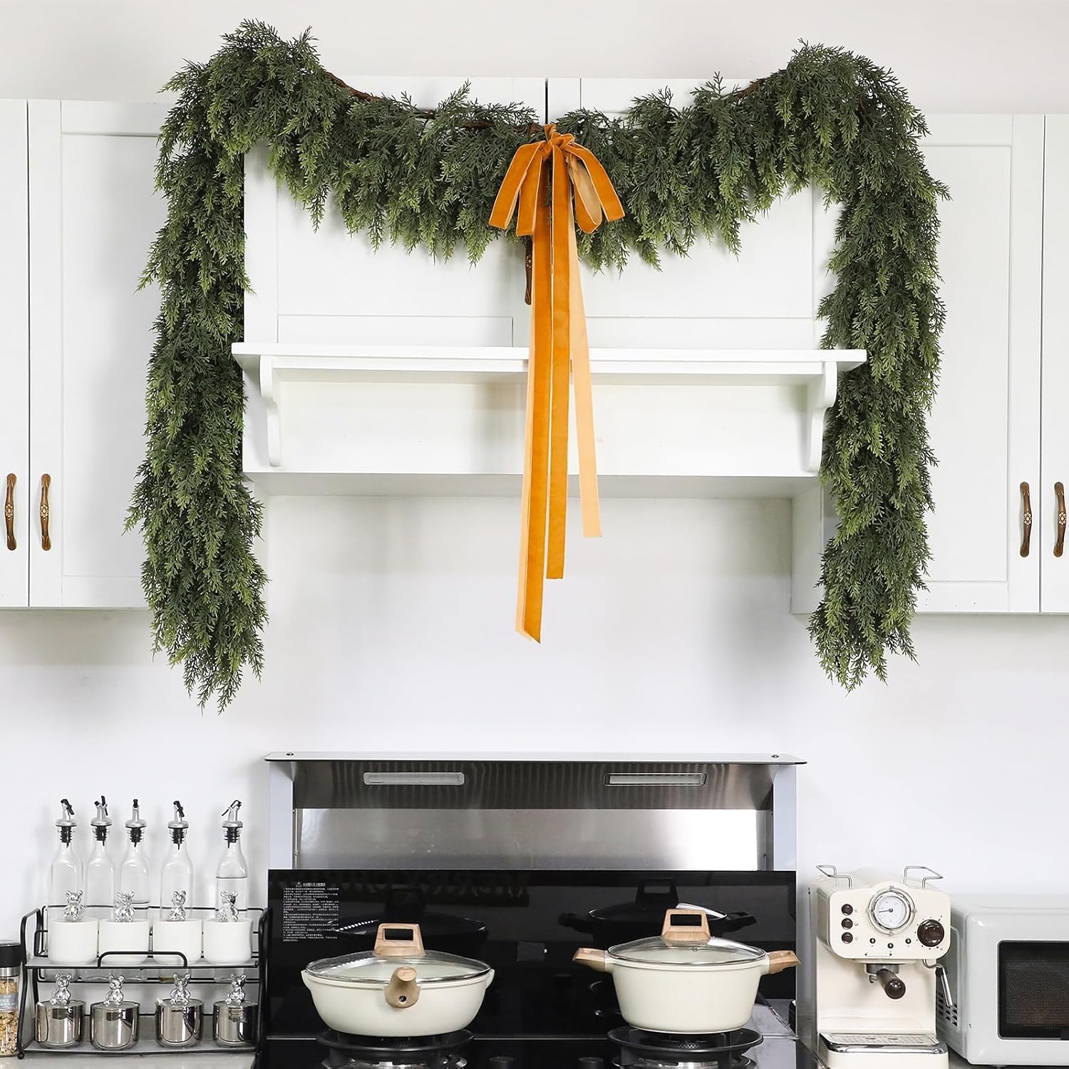 Waydress 1 Pcs 6 Feet Christmas Cedar Garland - Thick & Lush Realistic Artificial Green Faux Cedar Pine Needles Garland for Christmas Winter Home Mantel Fireplace Holiday Party Decor