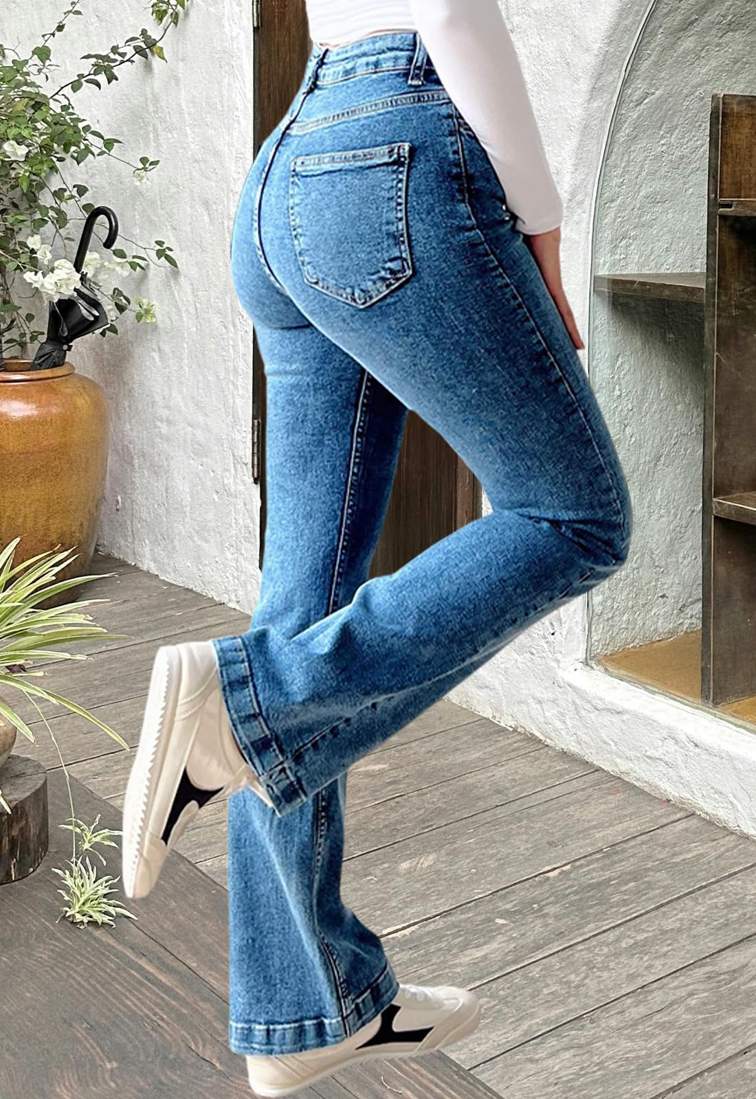 CutieLove Women's Ripped Jeans Bell Bottom Flare Jeans Mid Rise Destroyed Hem Denim Pants