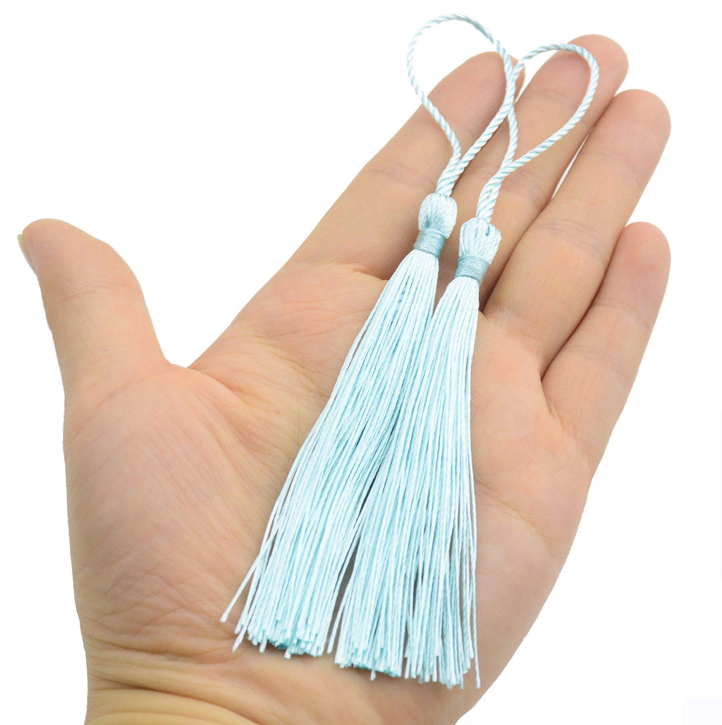 Makhry 100pcs 13cm/5 Inch Silky Floss Bookmark Tassels with 2-Inch Cord Loop and Small Chinese Knot for Jewelry Making, Souvenir, Bookmarks, DIY Craft Accessory (Dark Grey)